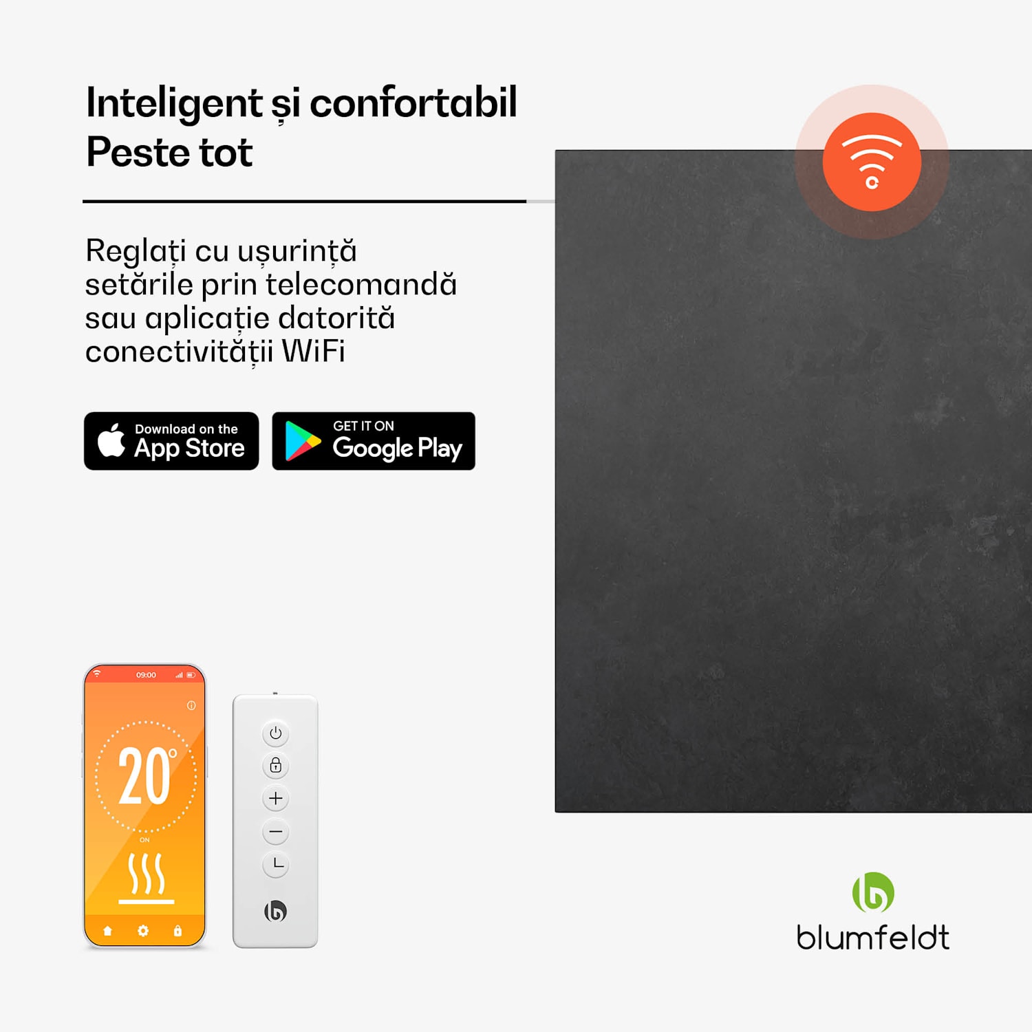 Heat Square, Încălzire cu infraroșu, Control WiFi, 350 W, IP44 60 x 60 cm | 350 W | Antracit