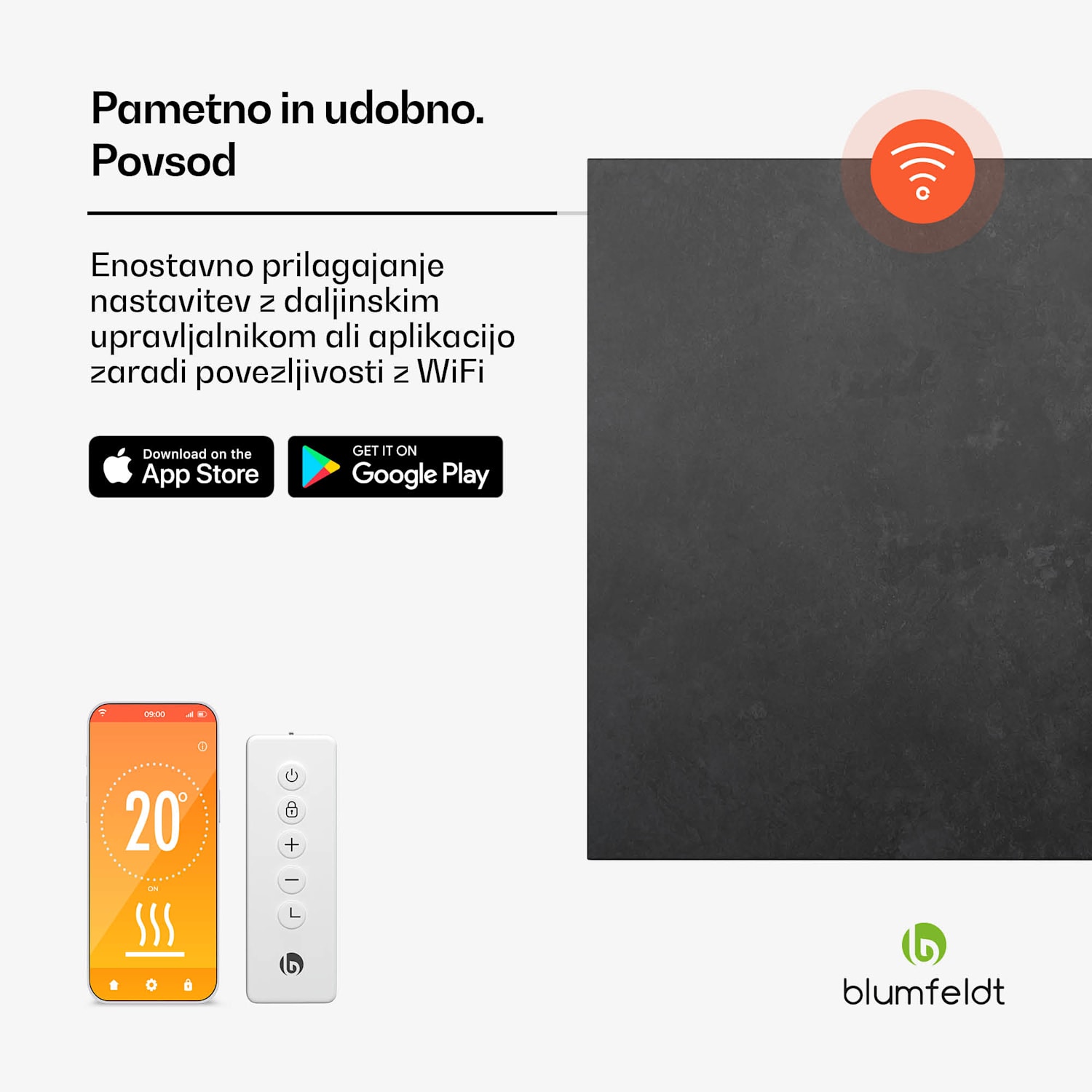 Heat Square, Infrardeče ogrevanje, Upravljanje prkeo WiFi, 350 W, IP44 60 x 60 cm | 350 W | Antracit