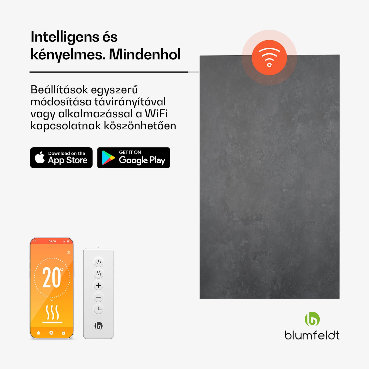 Heat Square, Infravörös fűtés, WiFi vezérlés, 700 W, IP44 60 x 120 cm | 700 W | Antracit
