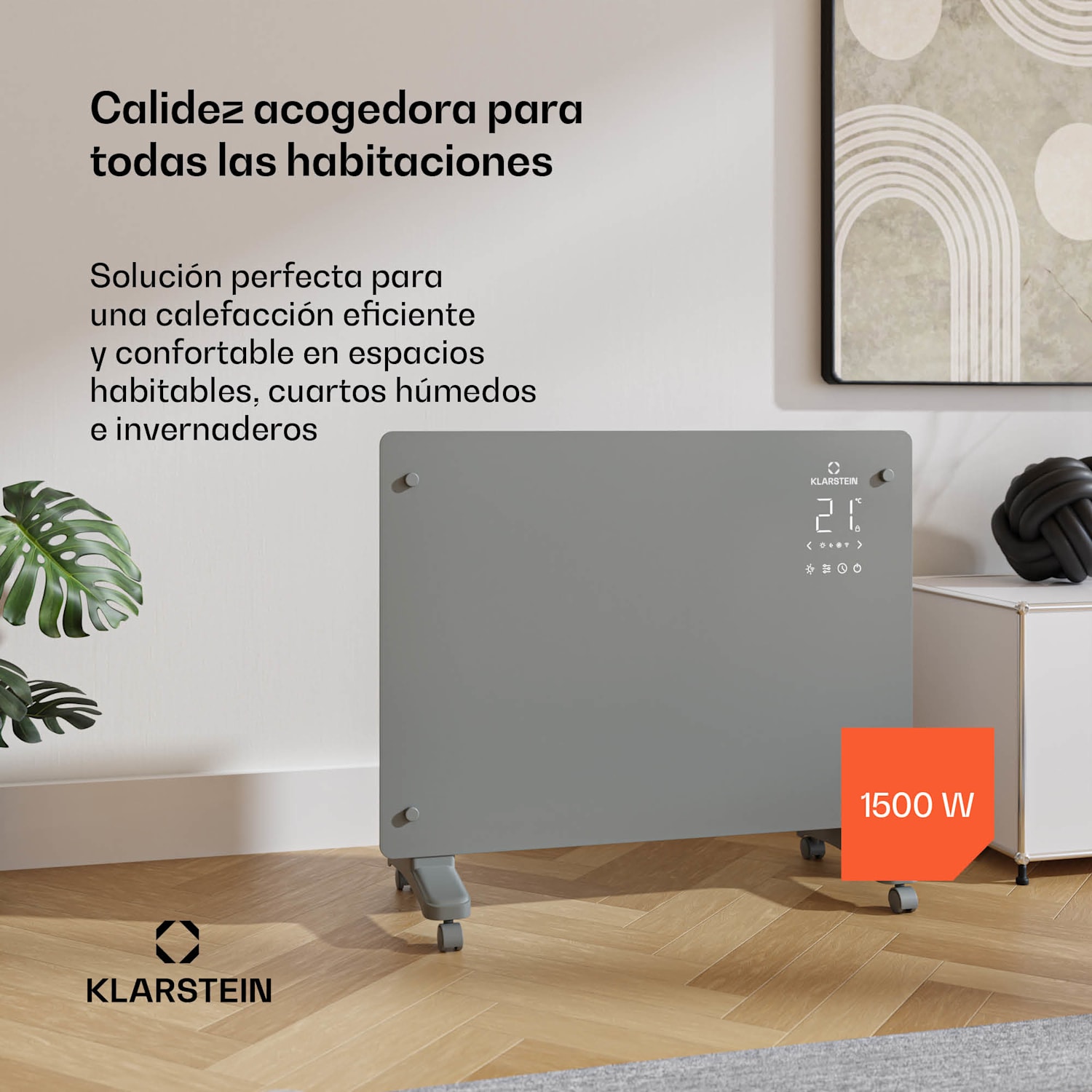 Bansin Crystal Smart Convector 1500 | 1500 W | App | 5- 50 °C | Pantalla LED | Pantalla táctil 1500 W | Gris