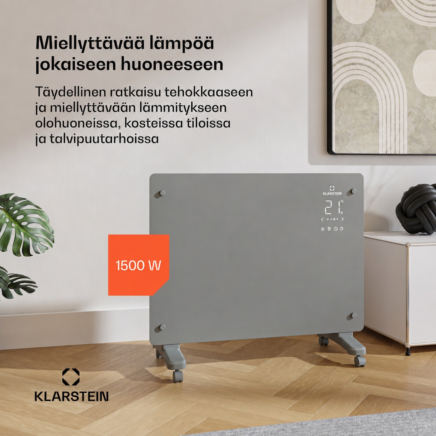 Bansin Crystal Smart konvektori 1500 | 1500 W | sovellus | 5 - 50 °C | LED-näyttö | kosketusnäyttö 1500 W | Harmaa
