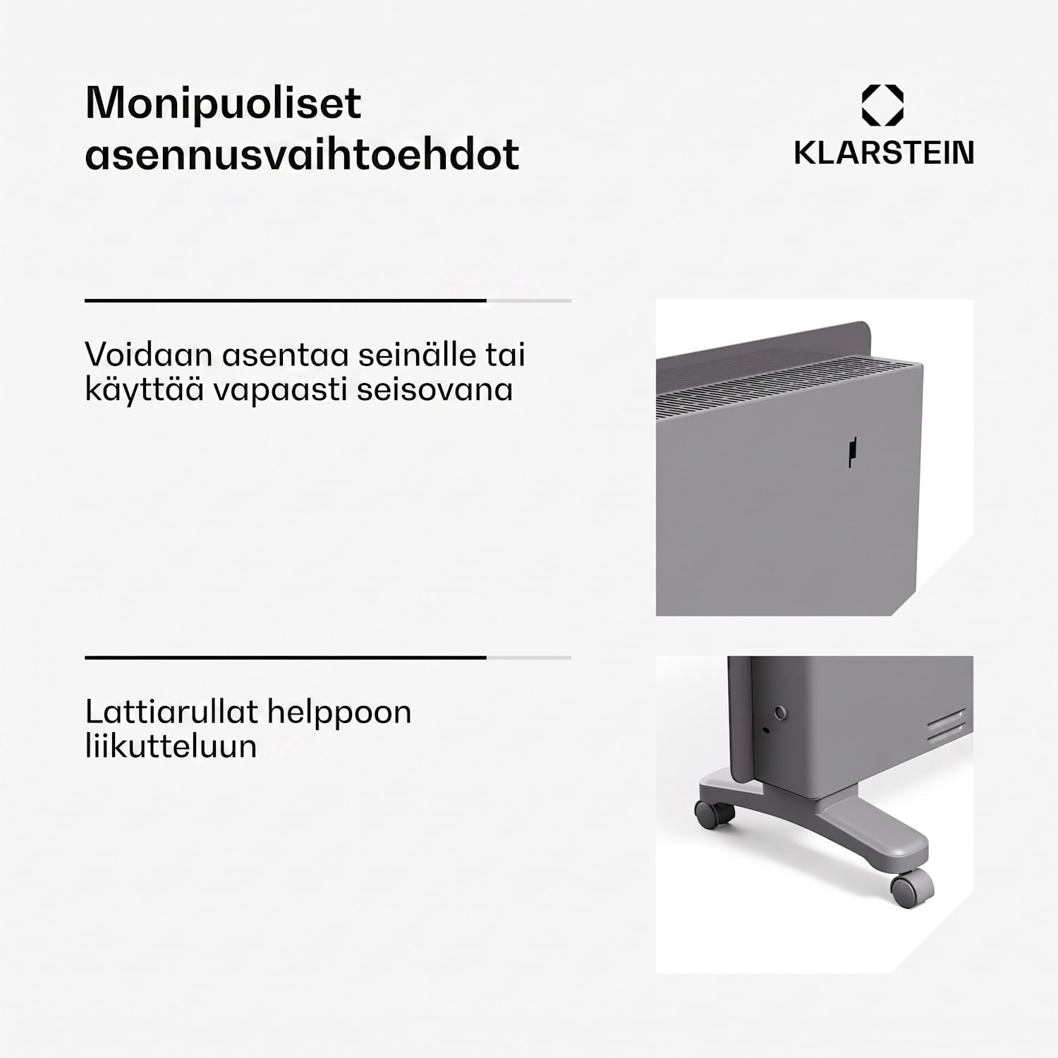 Bansin Crystal Smart konvektori 1500 | 1500 W | sovellus | 5 - 50 °C | LED-näyttö | kosketusnäyttö 1500 W | Harmaa
