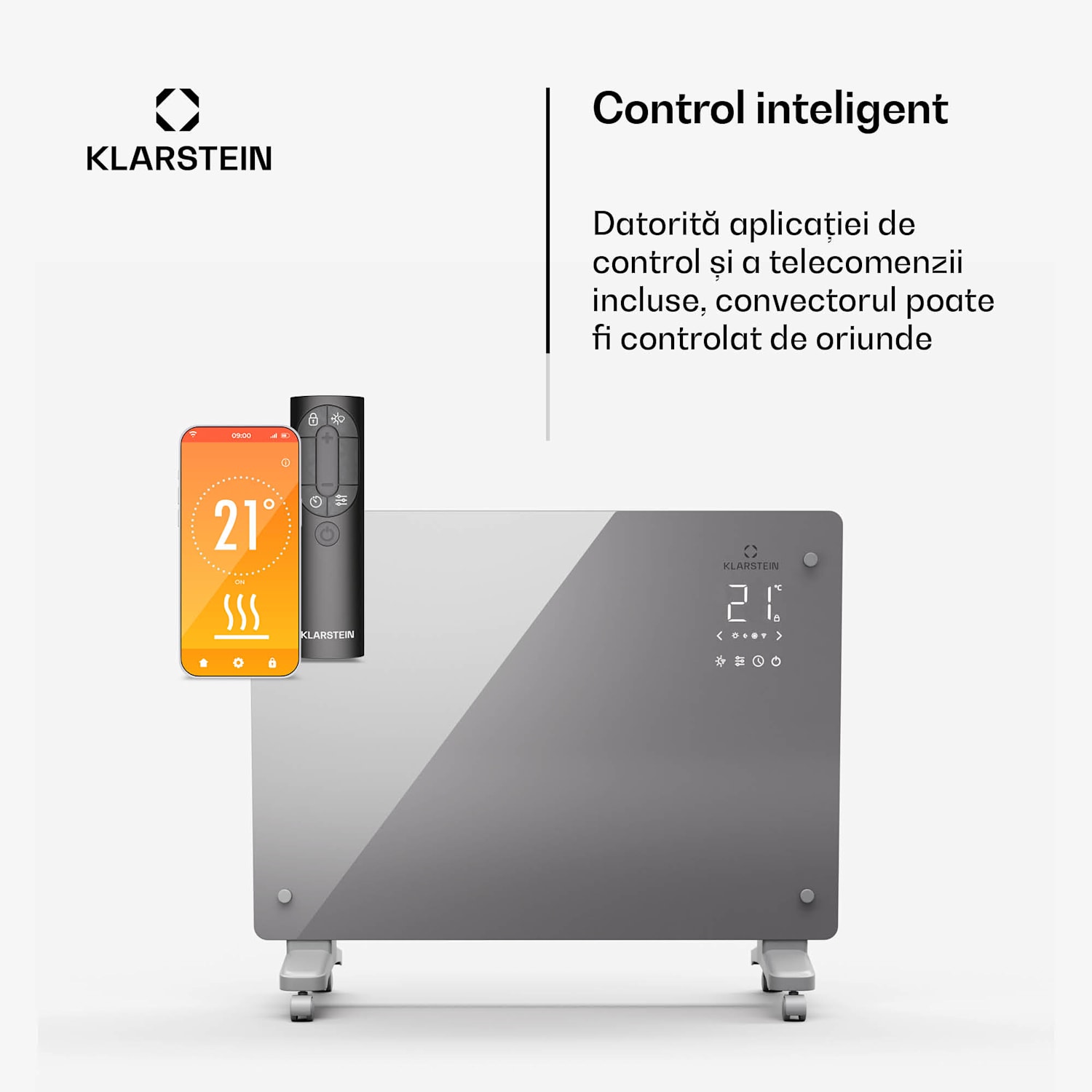 Bansin Crystal Smart Kovektor 1500, 1500 W, Aplicație, 5- 50 °C, Afișaj LED, Ecran tactil 1500 W | Gri