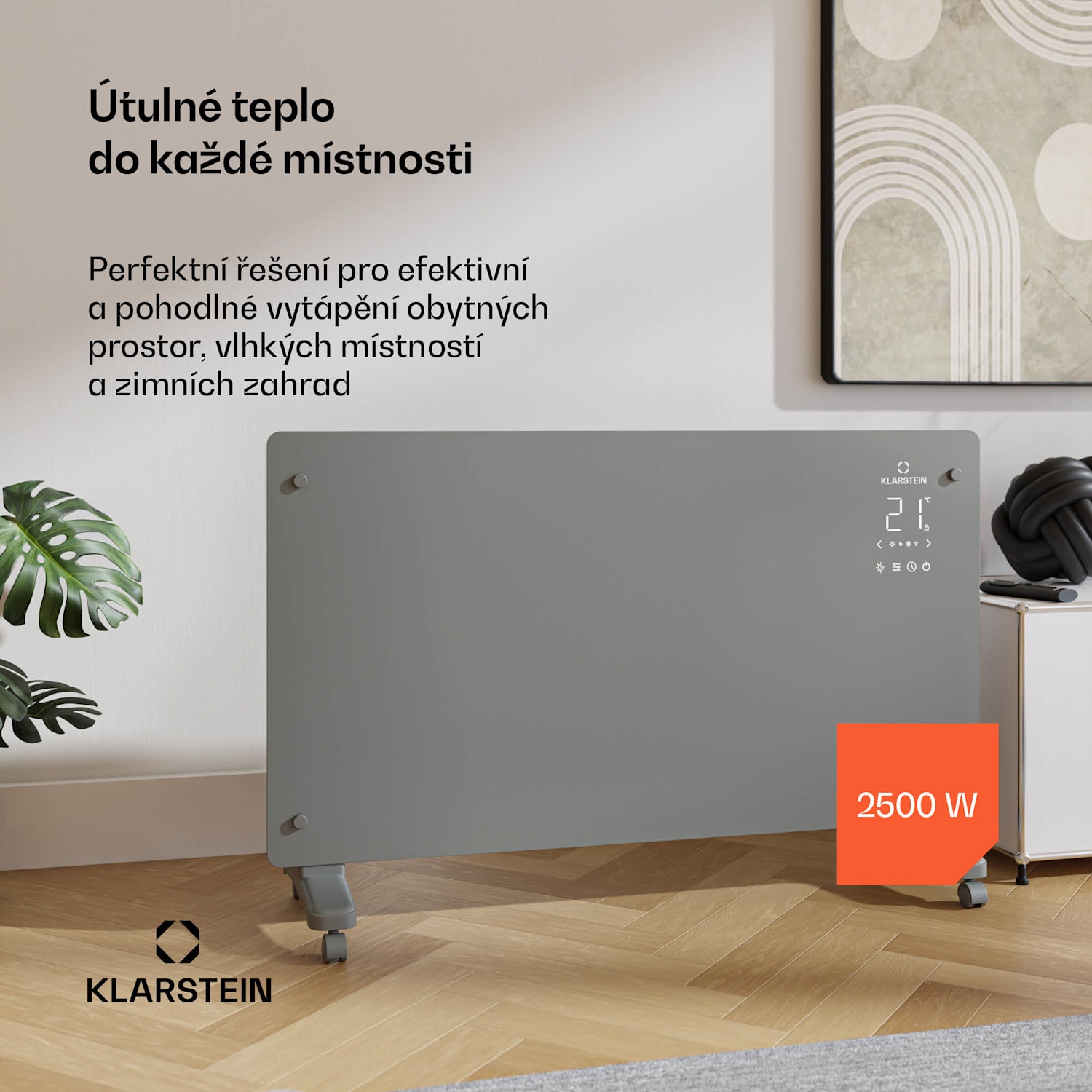Bansin Crystal Smart Konvektor 2500, 2500 W, Aplikace, 5-50 °C, LED displej, Dotykový displej 2500 W | Šedá