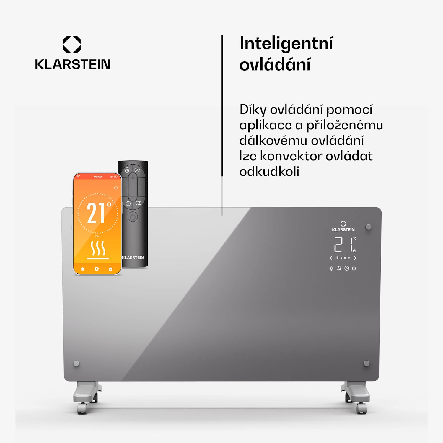 Bansin Crystal Smart Konvektor 2500, 2500 W, Aplikace, 5-50 °C, LED displej, Dotykový displej 2500 W | Šedá