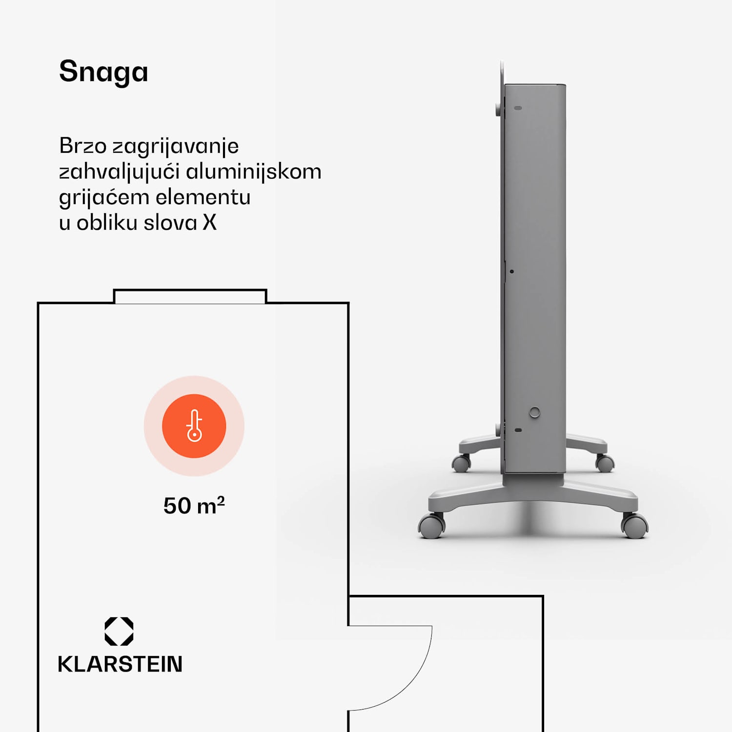 Bansin Crystal Smart konvekcijska grijalica 2500, 2500 W, Aplikacija, 5- 50 °C, LED zaslon, Zaslon osjetljiv na dodir 2500 W | Siva