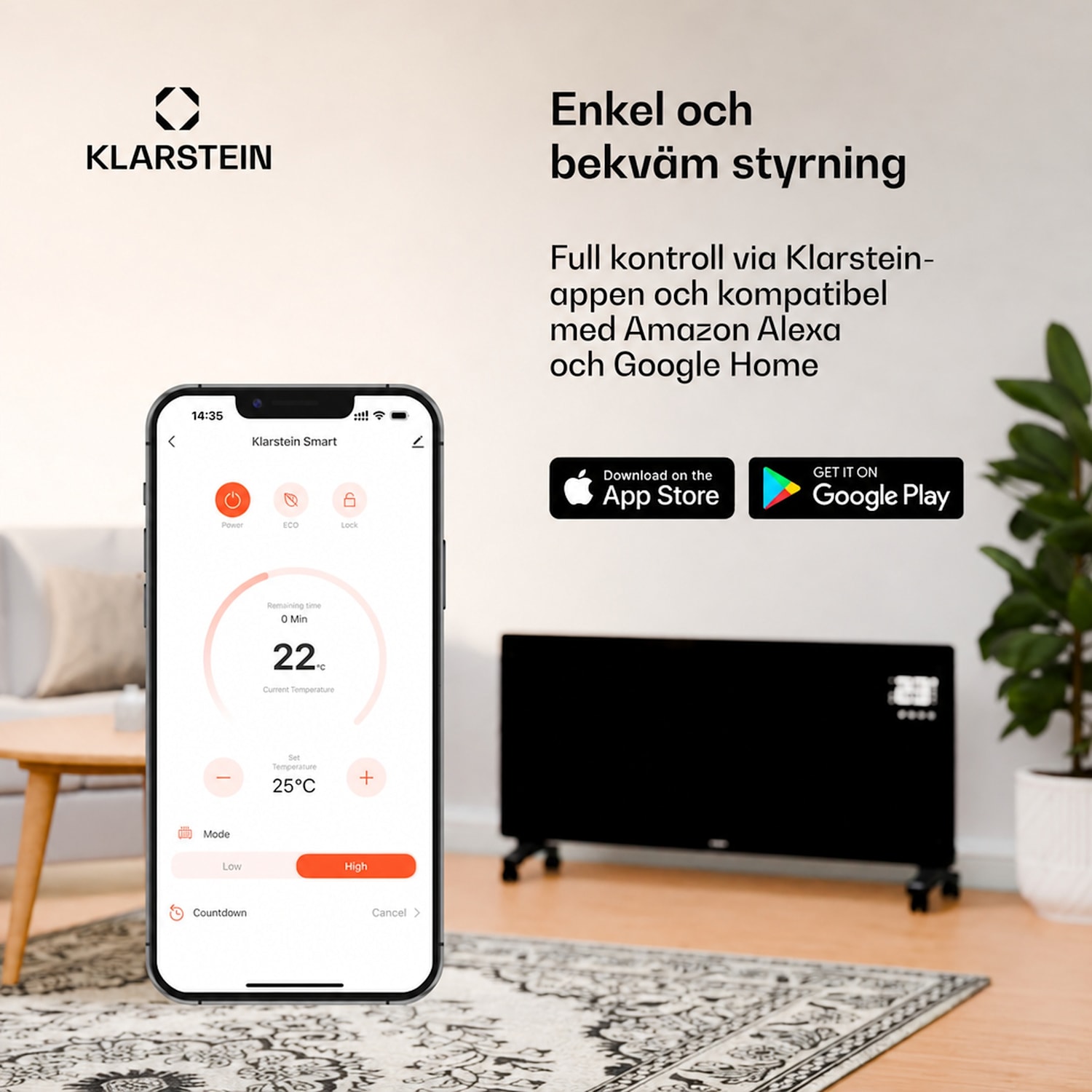 Bansin Crystal Smart Konvektionsvärmare 2500W 5 - 50 °C appstyrning 2500 W | Grå