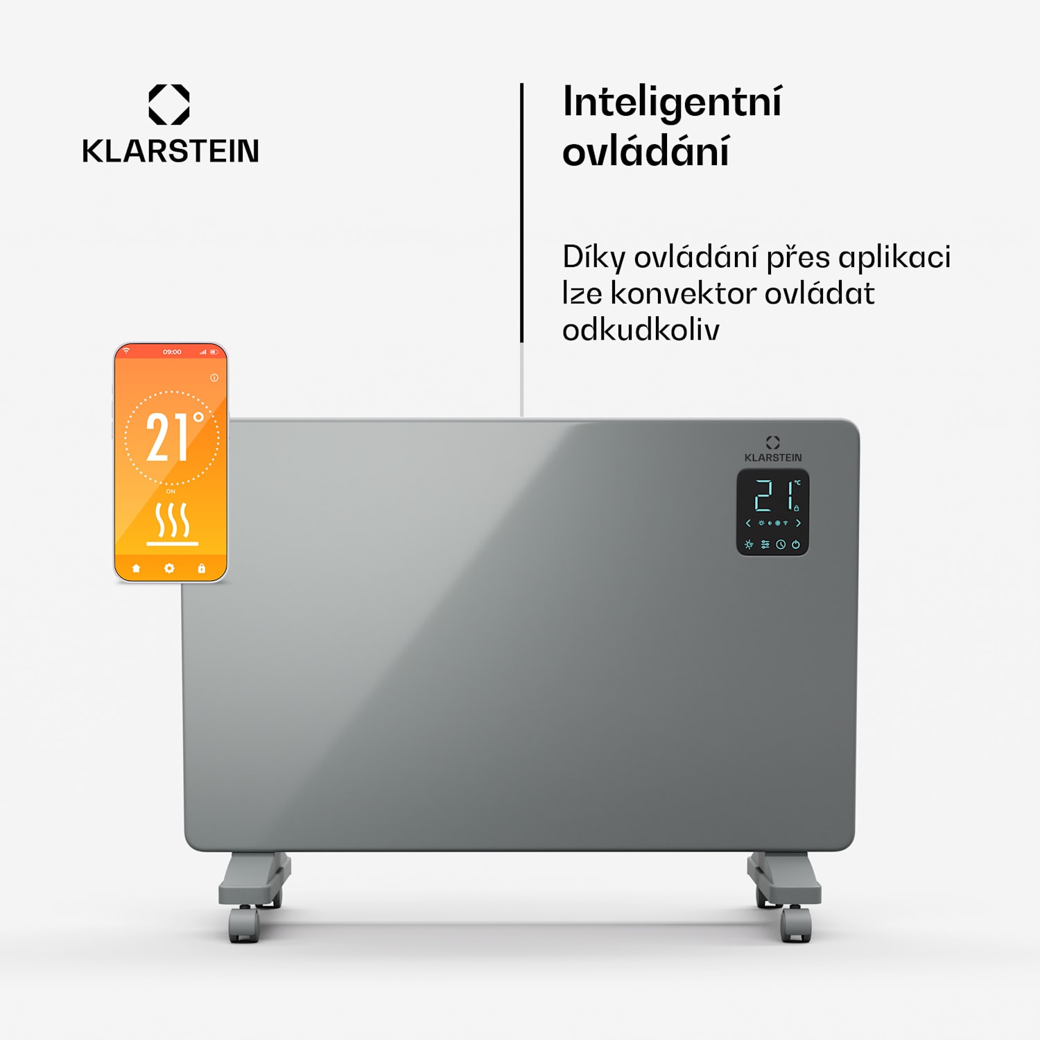 Bansin Smart 1500 konvektorový ohřívač, 1500 W, Aplikace, 5-50 °C, LED displej, Dotykový displej 1500 W | Šedá