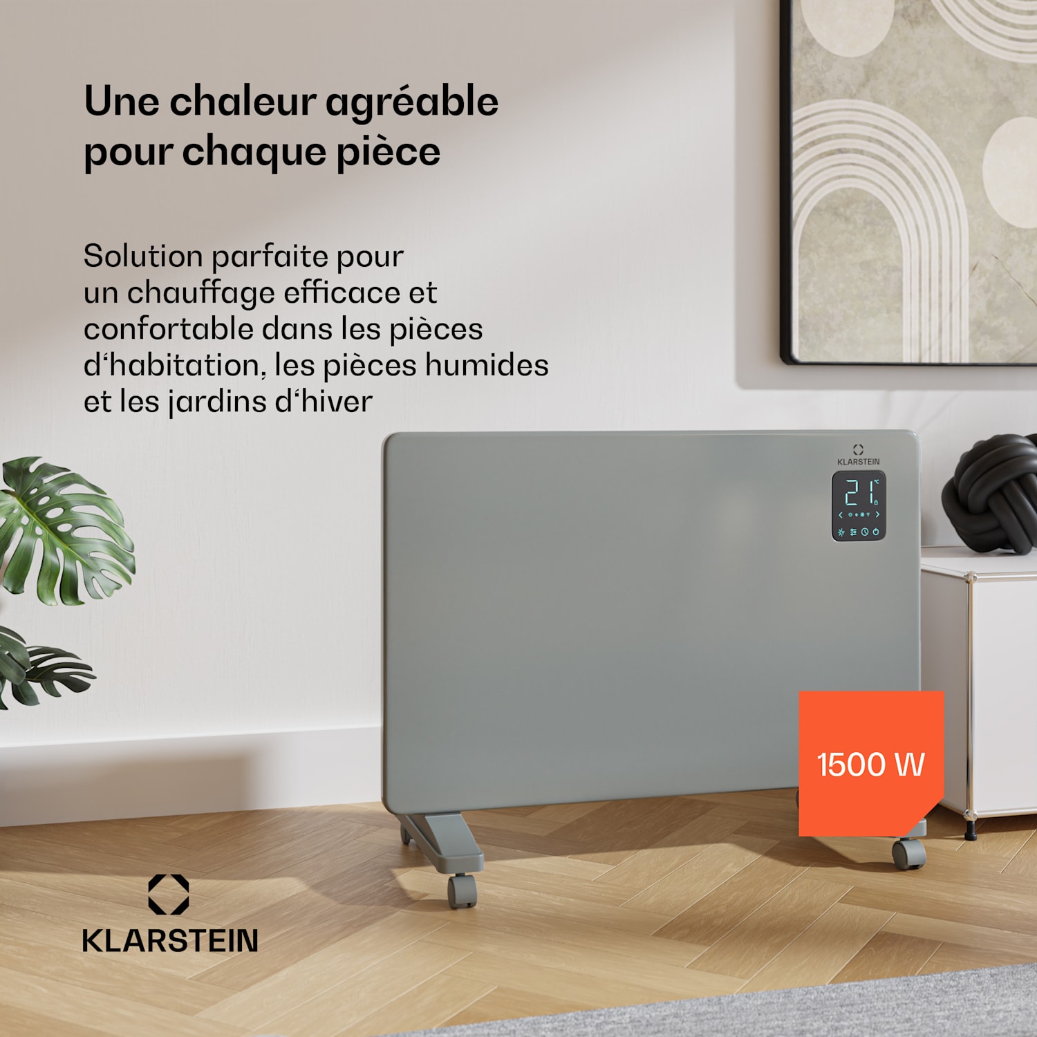 Bansin Smart 1500 radiateur à convection | 1500 W | Application | 5-50°C | Affichage LED | Écran tactile 1500 W | Gris