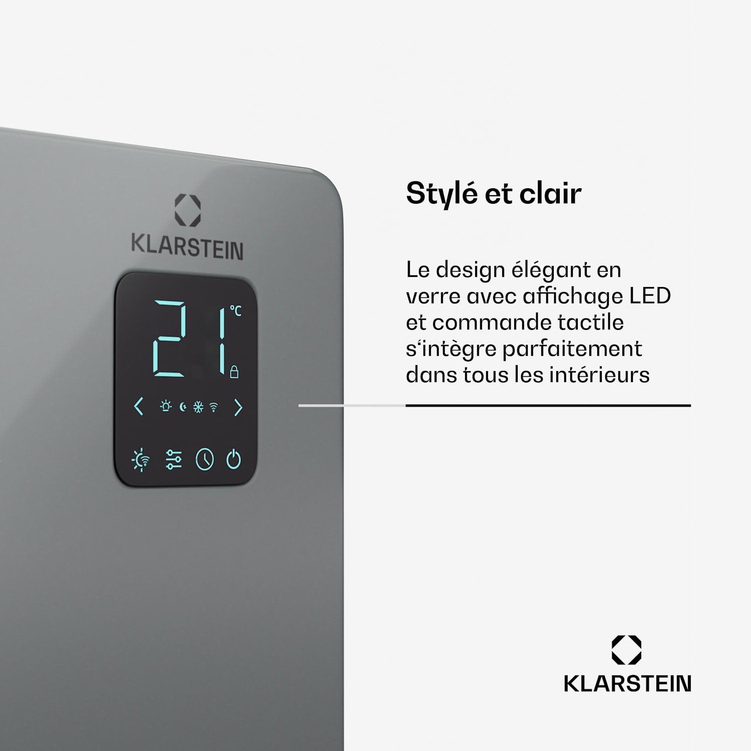 Bansin Smart 1500 radiateur à convection | 1500 W | Application | 5-50°C | Affichage LED | Écran tactile 1500 W | Gris