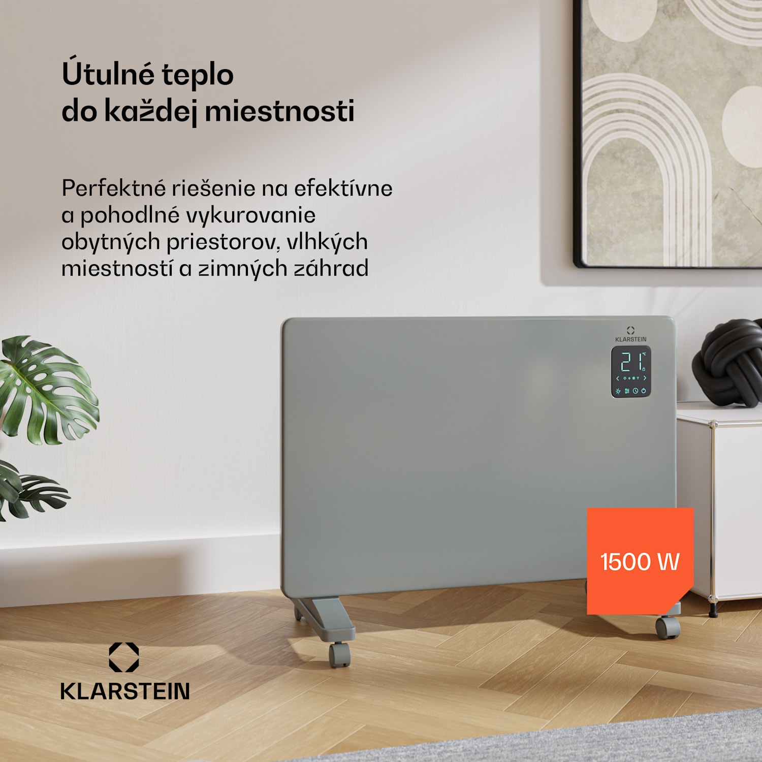 Bansin Smart 1500 konvektorový ohrievač, 1500 W, Aplikácia, 5- 50 °C, LED displej, Dotykový displej 1500 W | Sivá