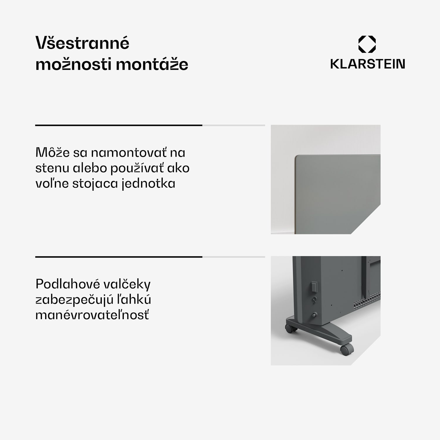 Bansin Smart 1500 konvektorový ohrievač, 1500 W, Aplikácia, 5- 50 °C, LED displej, Dotykový displej 1500 W | Sivá