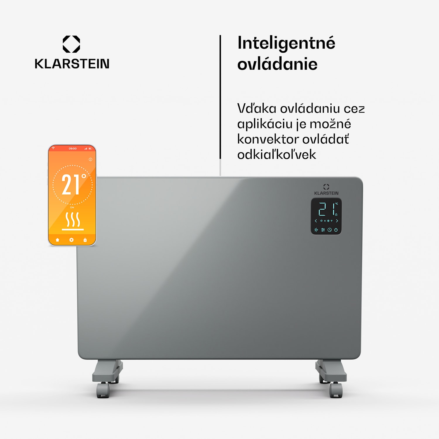 Bansin Smart 1500 konvektorový ohrievač, 1500 W, Aplikácia, 5- 50 °C, LED displej, Dotykový displej 1500 W | Sivá