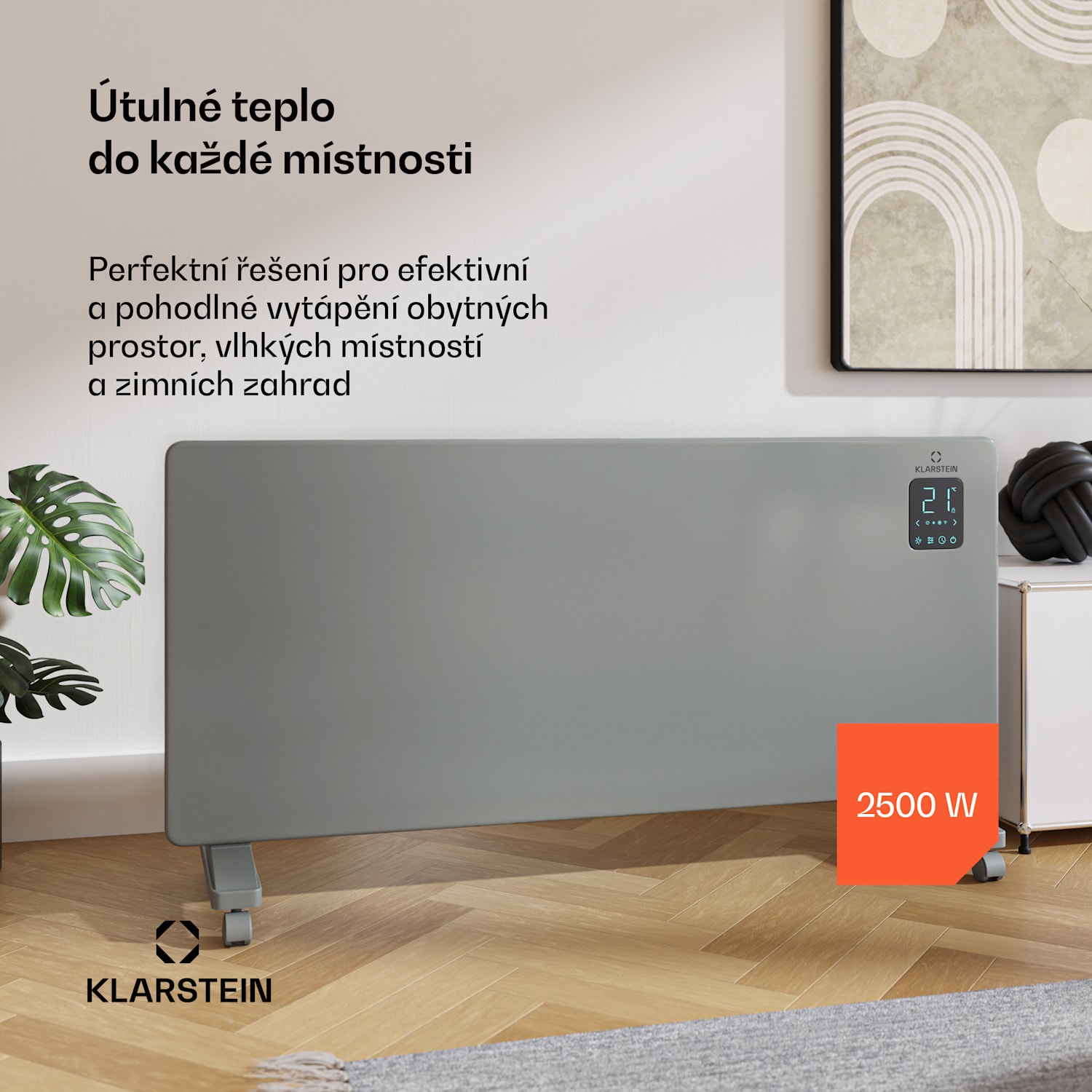 Bansin Smart 2500 konvektorový ohřívač, 2500 W, Aplikace, 5-50 °C, LED displej, Dotykový displej 2500 W | Šedá
