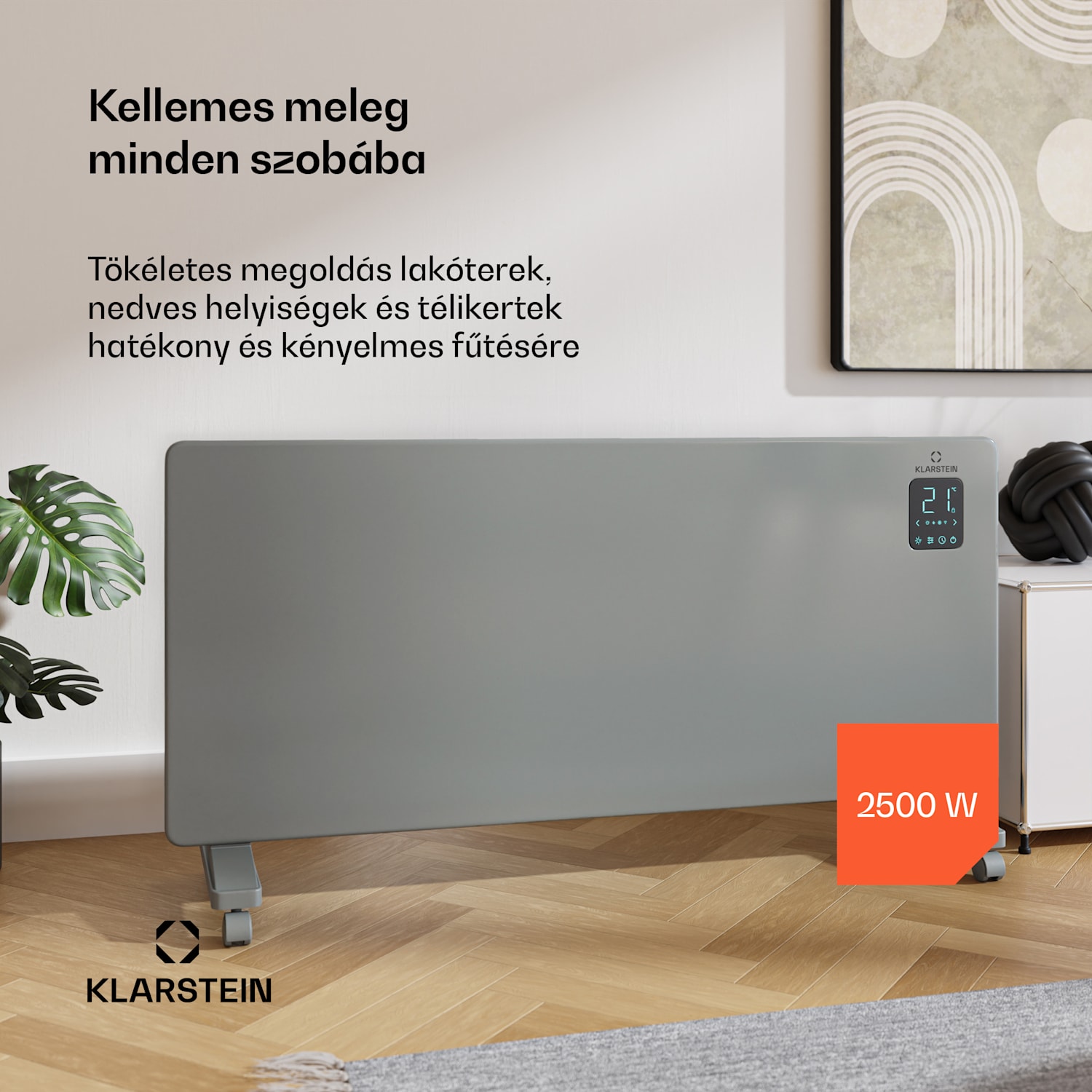 Bansin Smart 2500 konvektoros hősugárzó, 2500 W, Alkalmazás, 5- 50 °C, LED kijelző, Érintőképernyő 2500 W | Szürke