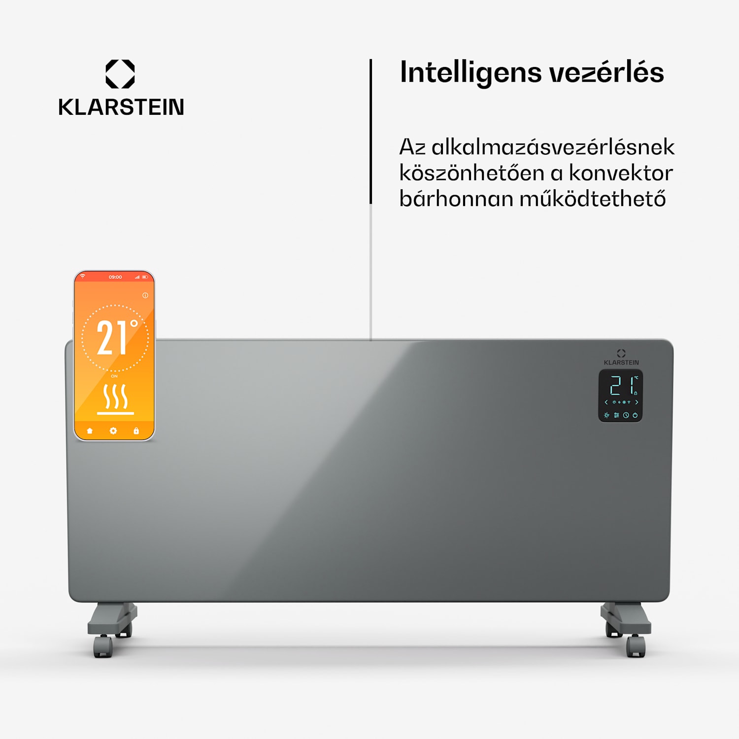 Bansin Smart 2500 konvektoros hősugárzó, 2500 W, Alkalmazás, 5- 50 °C, LED kijelző, Érintőképernyő 2500 W | Szürke