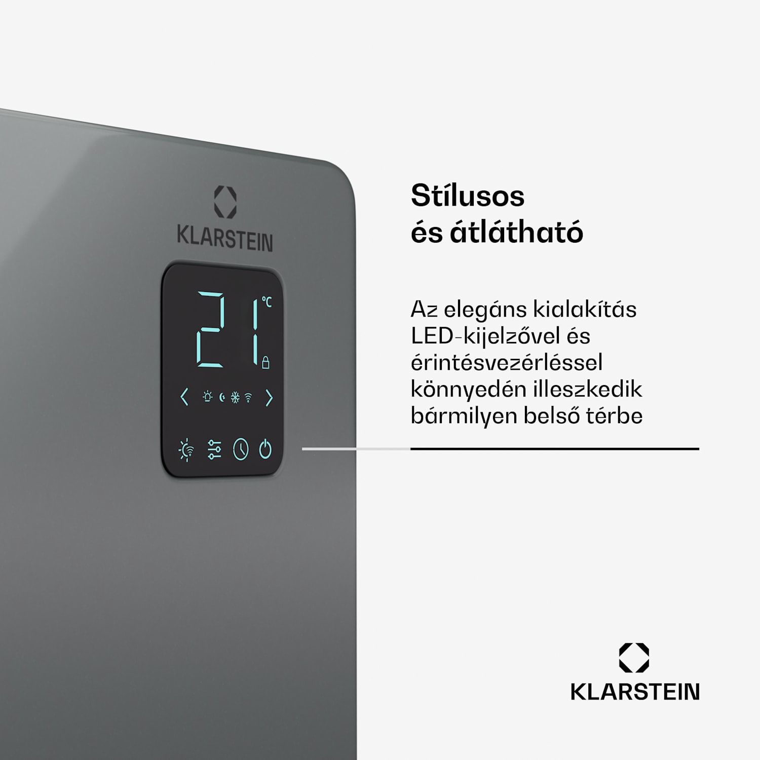 Bansin Smart 2500 konvektoros hősugárzó, 2500 W, Alkalmazás, 5- 50 °C, LED kijelző, Érintőképernyő 2500 W | Szürke