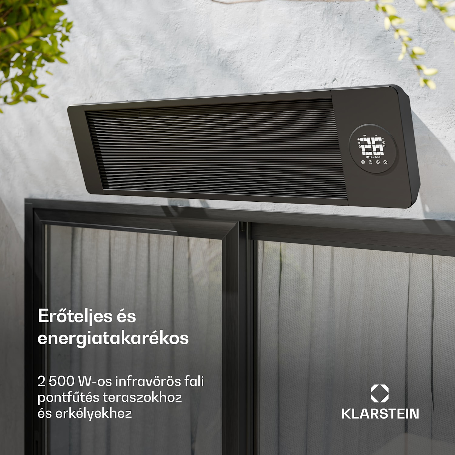 Cosmic Beam infravörös fali fűtőtest, kültérre, 5 és 50 fok között, IP44, 25 m²-ig 2500 W | Igen | Fekete