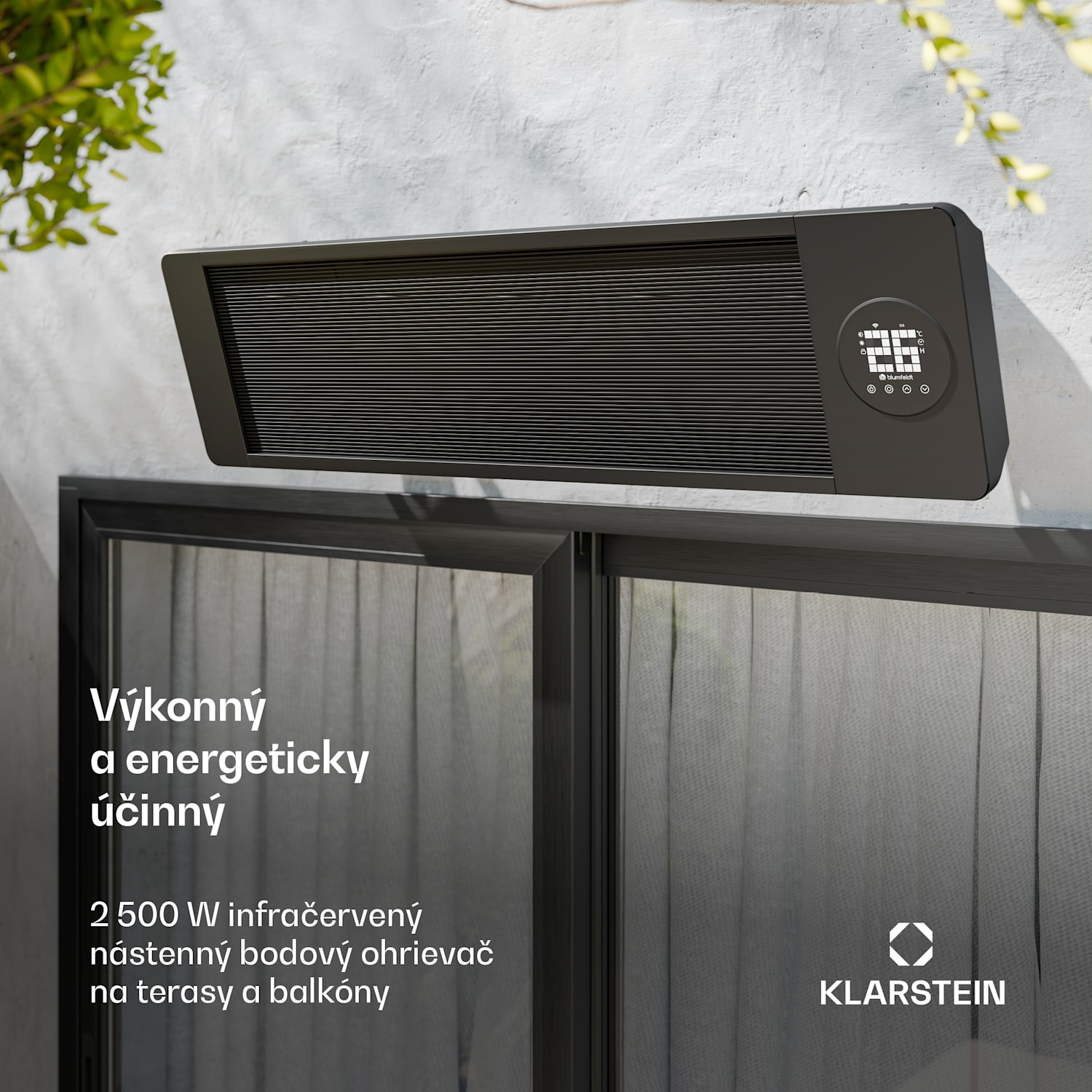 Cosmic Beam infračervený nástenný ohrievač, pre exteriér, 5 až 50 stupňov, IP44, do 25 m² 2500 W | Áno | Čierna