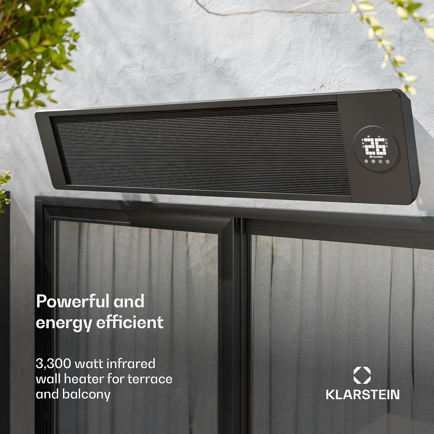 Aquecedor de parede de infravermelhos Cosmic Beam | para o exterior | 5 até 50 garus | IP44 | até 30 m² 3300 W | Sim | Preto