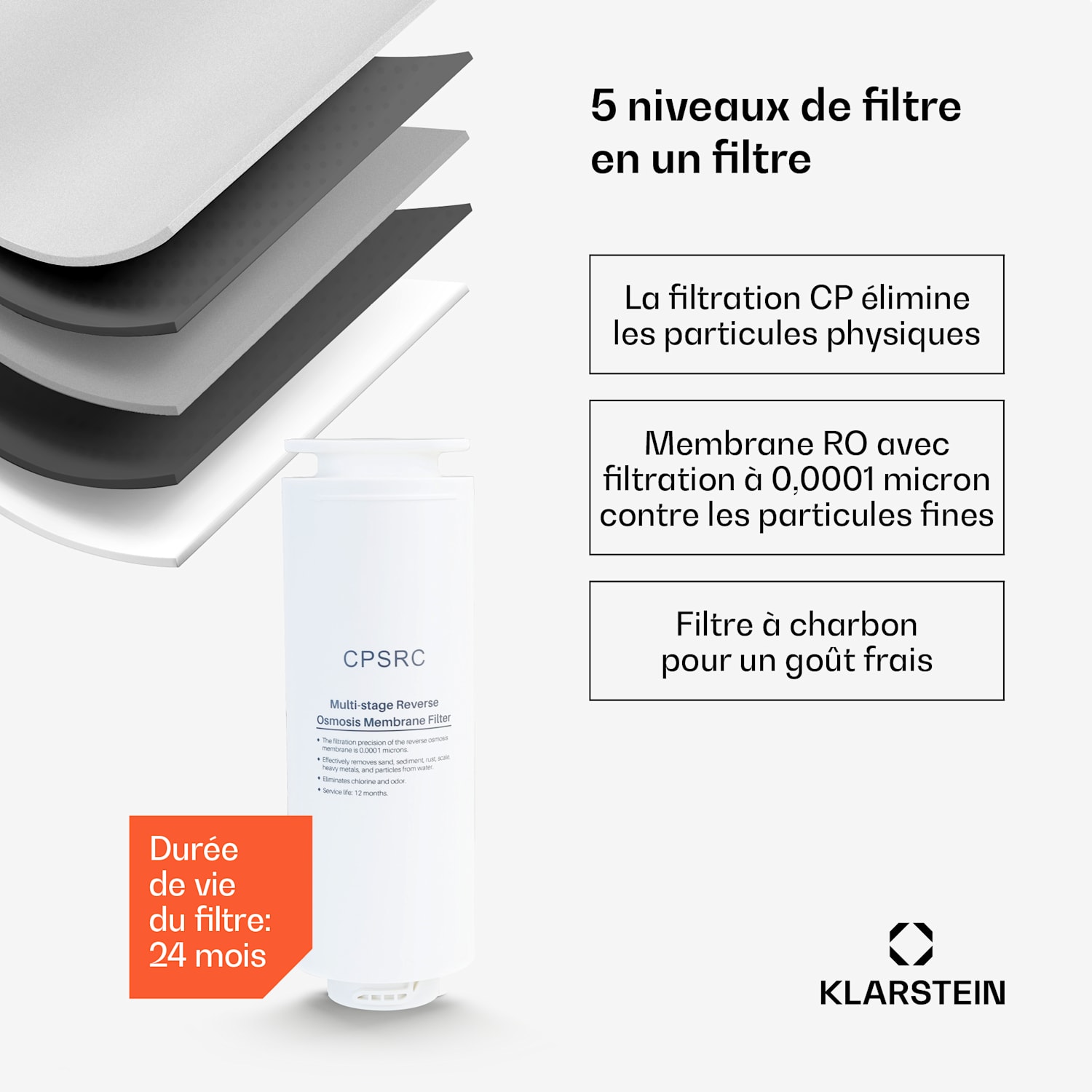 VitalPour Filtre à eau | filtration à 5 niveaux | osmose inverse | réservoir de 5 L | tactile | mobile | 3 secondes 5 Ltr | Blanc