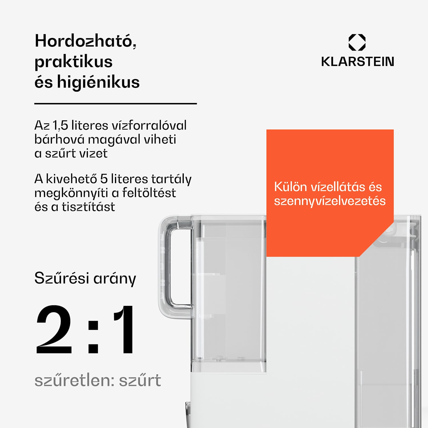 VitalPour vízszűrő, 5 fokozatú szűrő, fordított ozmózis, 5 l tartály, érintős kijelző, mobil, 3 másodperc 5 Ltr | Fehér