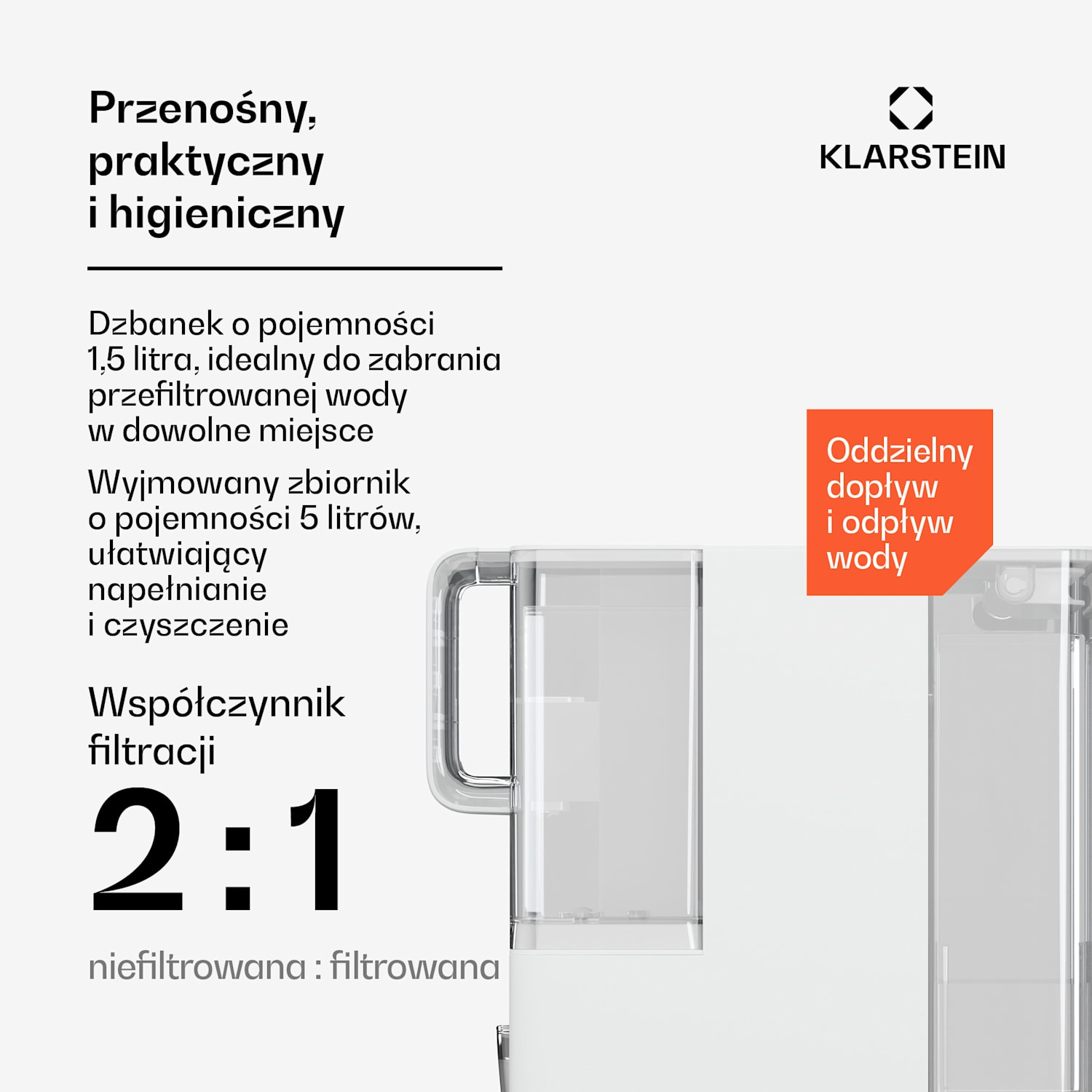 VitalPour dystrybutor wody z filtrem, 5-stopniowy filtr, odwrócona osmoza, zbiornik 5 l, dotykowy, mobilny, 3 sekundy 5 Ltr | Biały