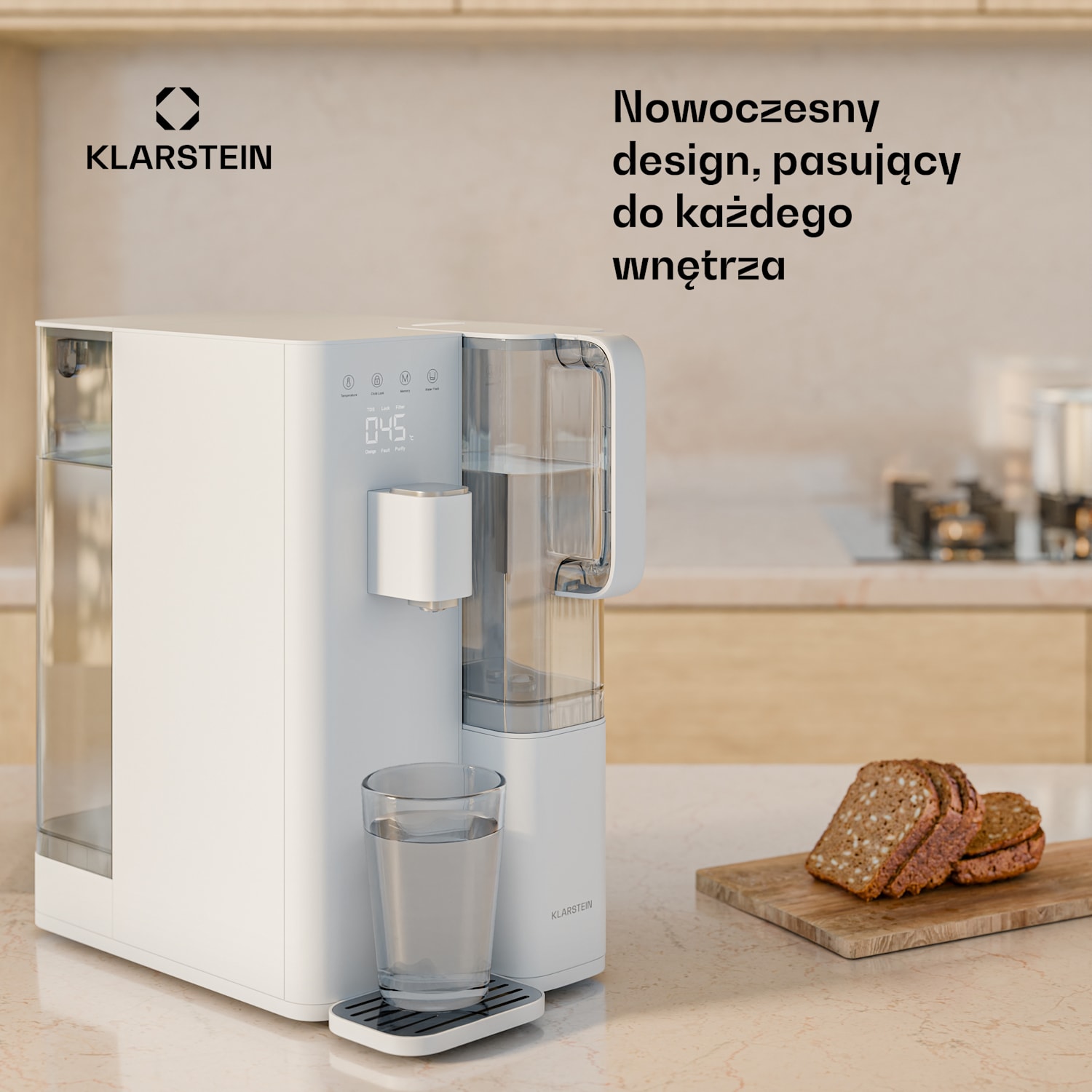 VitalPour dystrybutor wody z filtrem, 5-stopniowy filtr, odwrócona osmoza, zbiornik 5 l, dotykowy, mobilny, 3 sekundy 5 Ltr | Biały