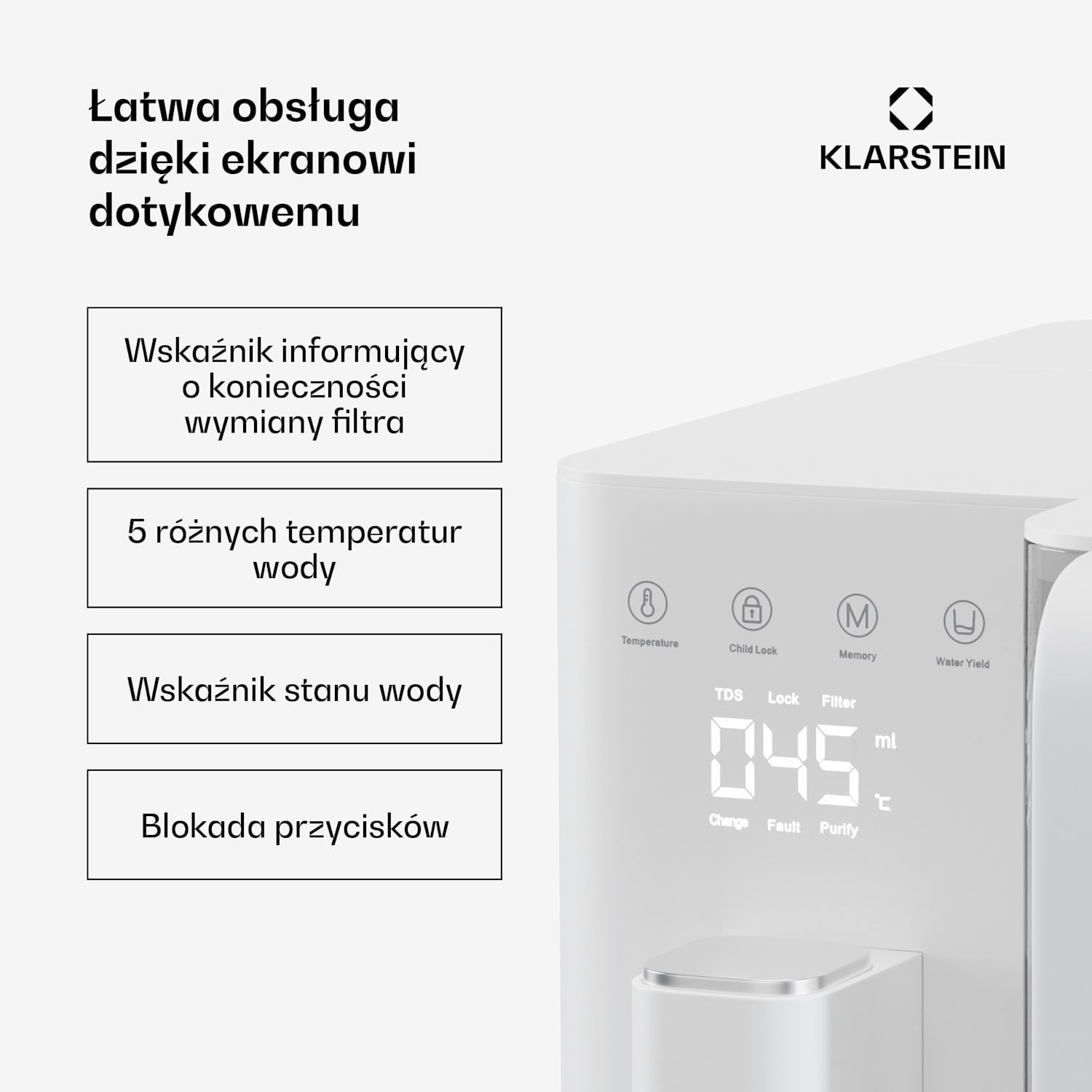 VitalPour dystrybutor wody z filtrem, 5-stopniowy filtr, odwrócona osmoza, zbiornik 5 l, dotykowy, mobilny, 3 sekundy 5 Ltr | Biały