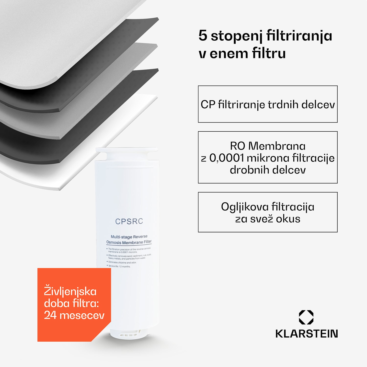 VitalPour vodni filter, 5-stopenjski filter, reverzna osmoza, 5 l rezervoar, zaslon na dotik, mobilen, 3 sekunde 5 Ltr | Bela
