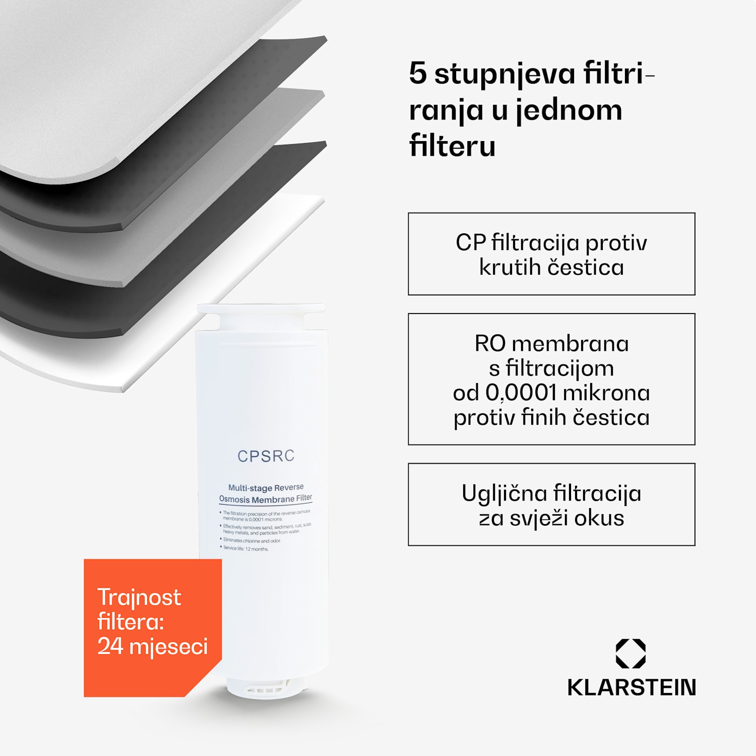 VitalPour filter za vodu, 5-stupanjski filter, reverzna osmoza, spremnik od 5 L, upravljanje na dodir, mobilnost, 3 sekunde 5 Ltr | Crna