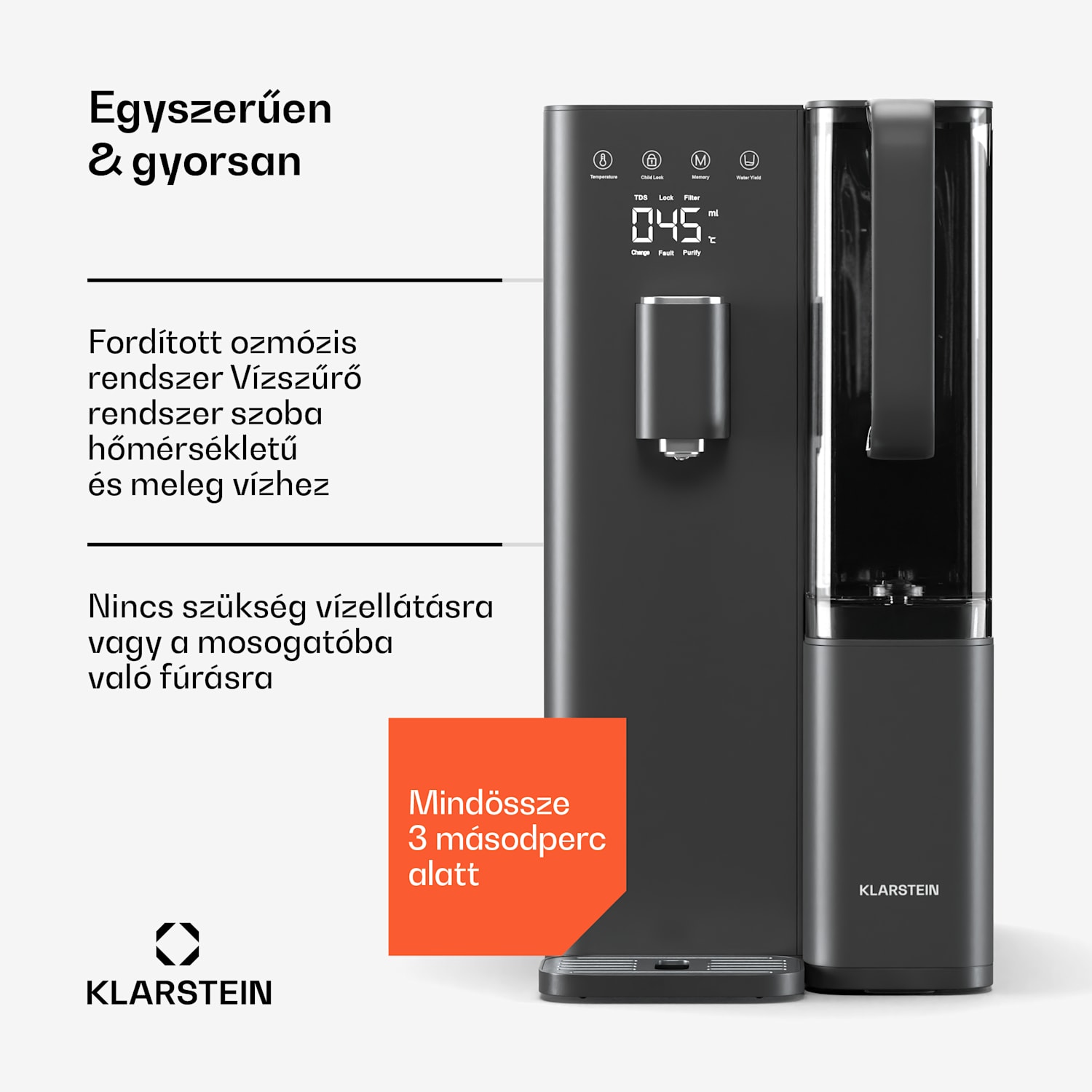 VitalPour vízszűrő, 5 fokozatú szűrő, fordított ozmózis, 5 l tartály, érintős, mobil, 3 másodperc 