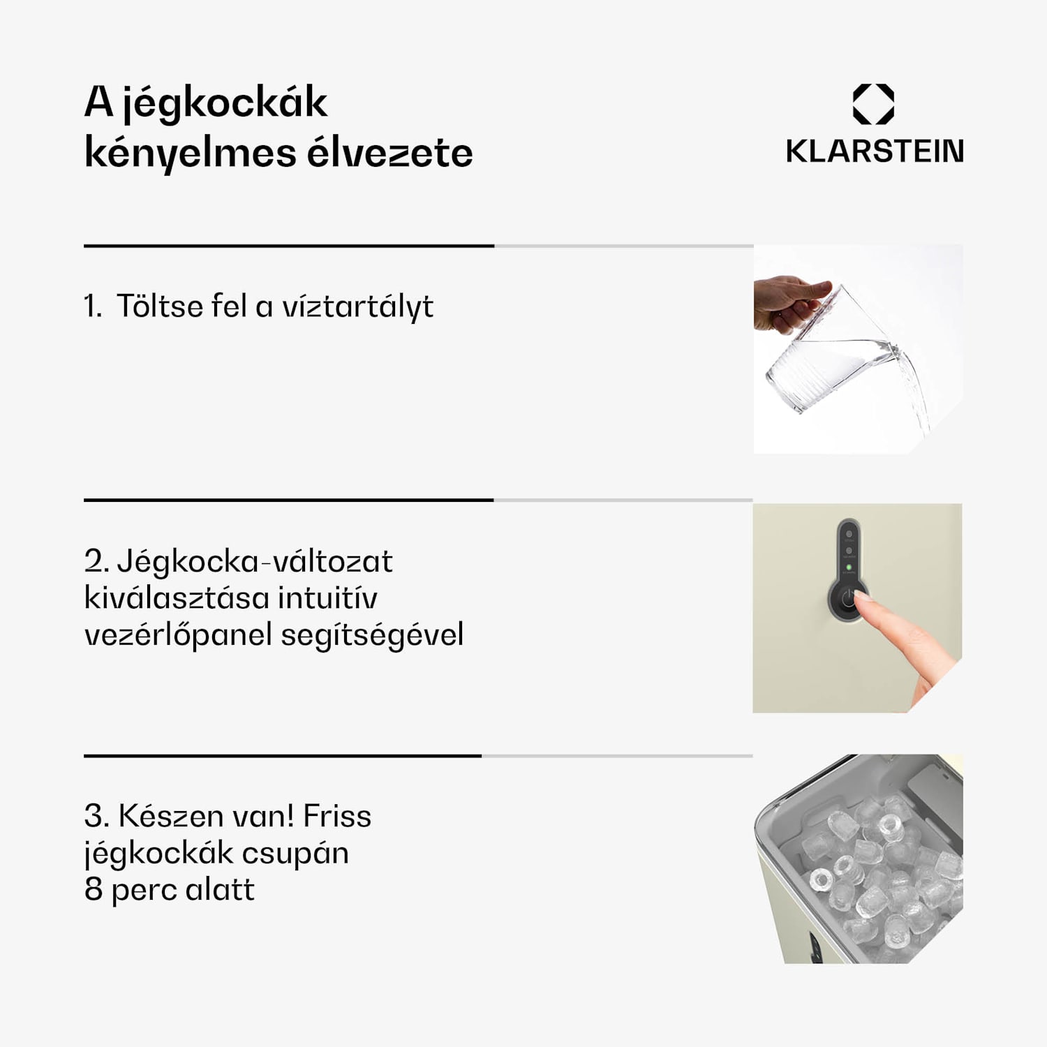 ChillOut jégkocka készítő, 12 kg/nap, 9 jégkocka 8 perc alatt, 120 W, víztartály Krém