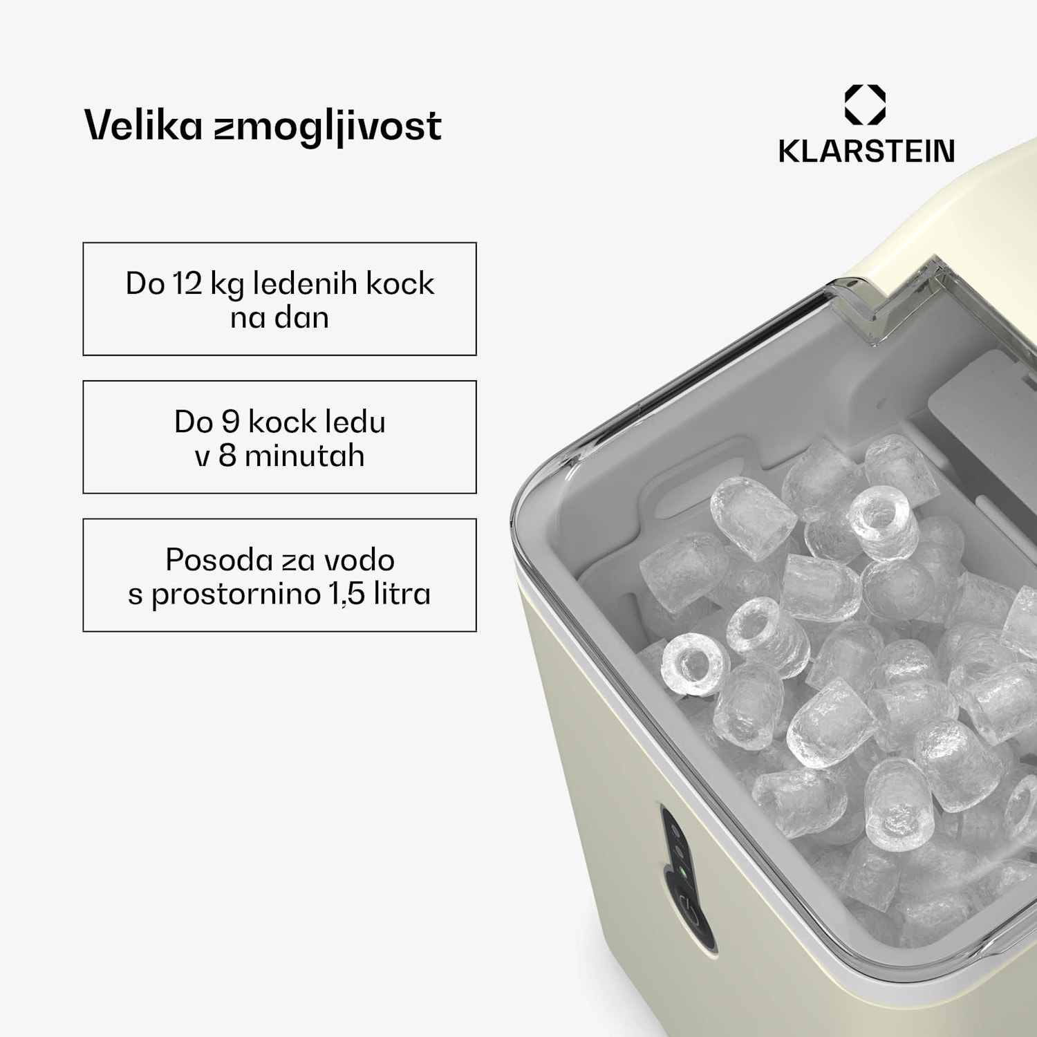 ChillOut ledomat, 12 kg/dan, 9 kock ledu v 8 minutah, 120 W, rezervoar za vodo 