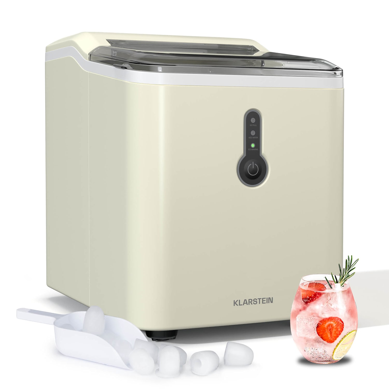 Máquina de cubitos de hielo ChillOut | 12 kg /día | 9 cubitos de hielo en 8 minutos | 120 vatios | depósito de agua Crema