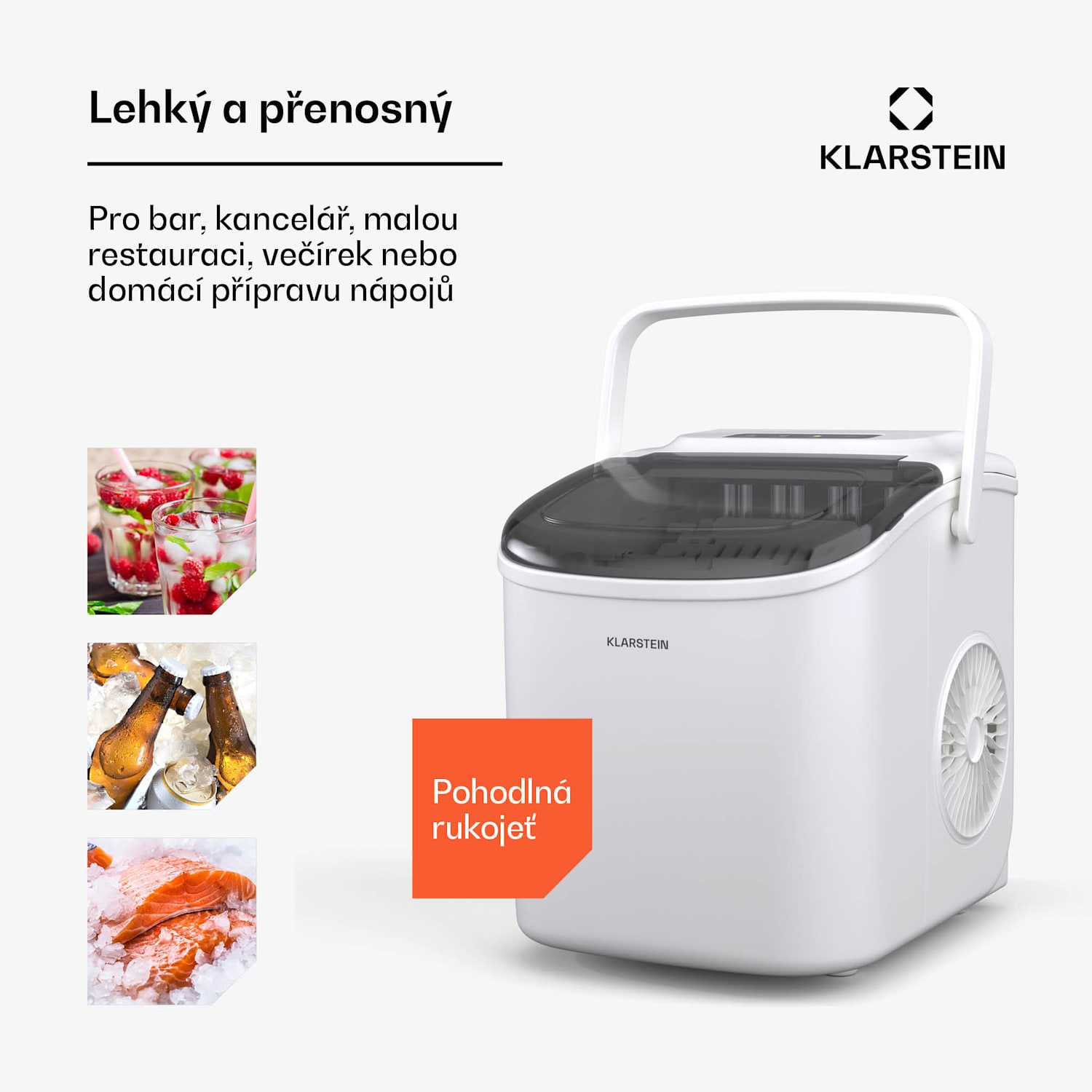 Caldwell výrobník kostek ledu, 12 kg kostek ledu/den, plně automatický, LED displej, snadné čištění 1,3 Ltr | Bílá