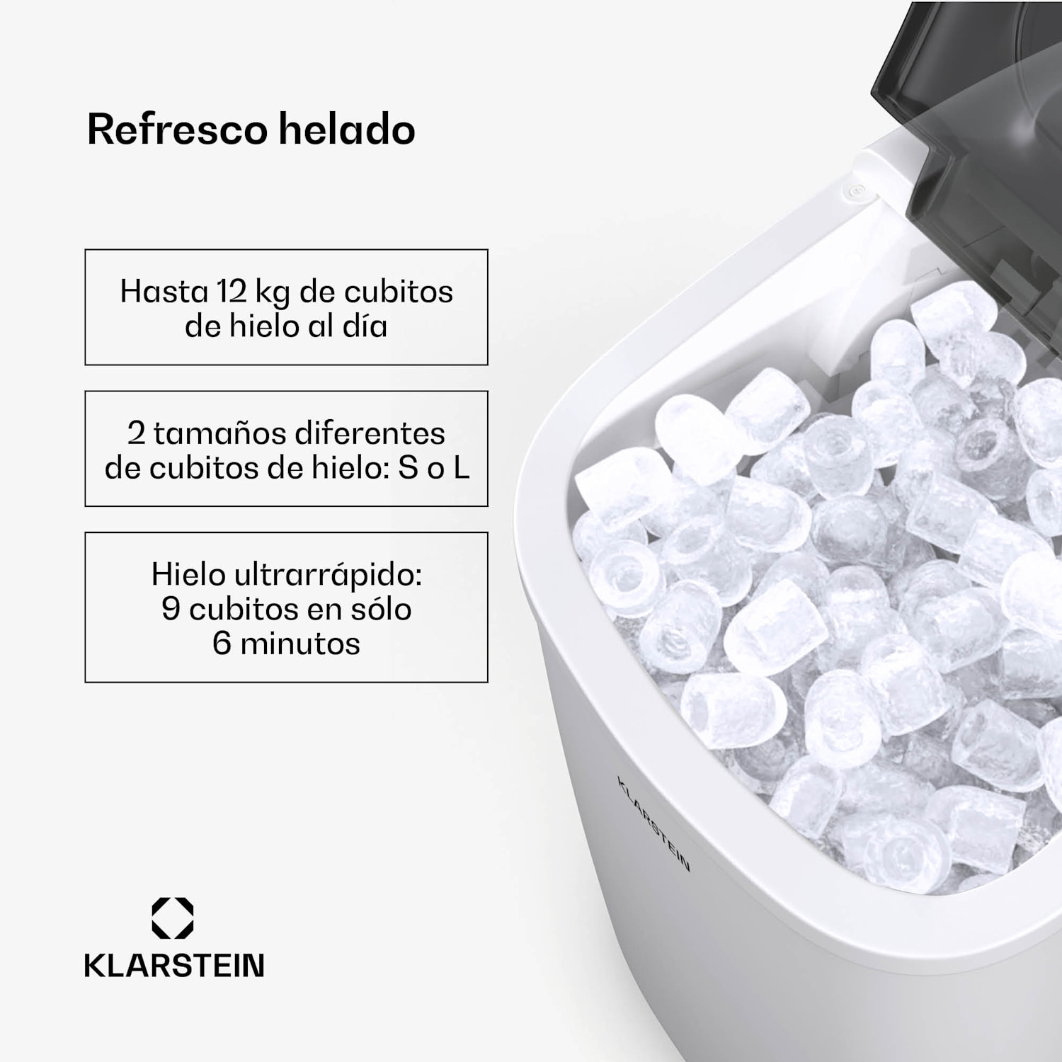 Máquina de cubitos de hielo Caldwell | 12 kg cubitos de hielo/día | totalmente automática | pantalla LED | fácil limpieza 1,3 Ltr | Blanco