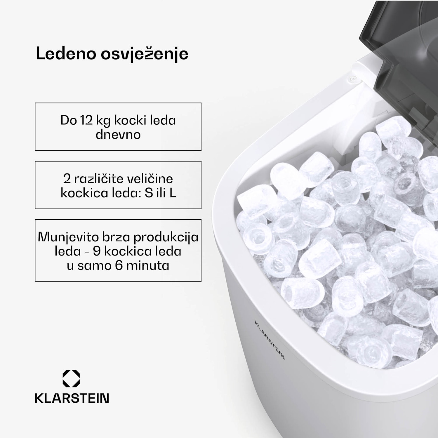 Caldwell ledomat, 12 kg kocki leda/dan, potpuno automatski, LED zaslon, jednostavno čišćenje 1,3 Ltr | Bijela