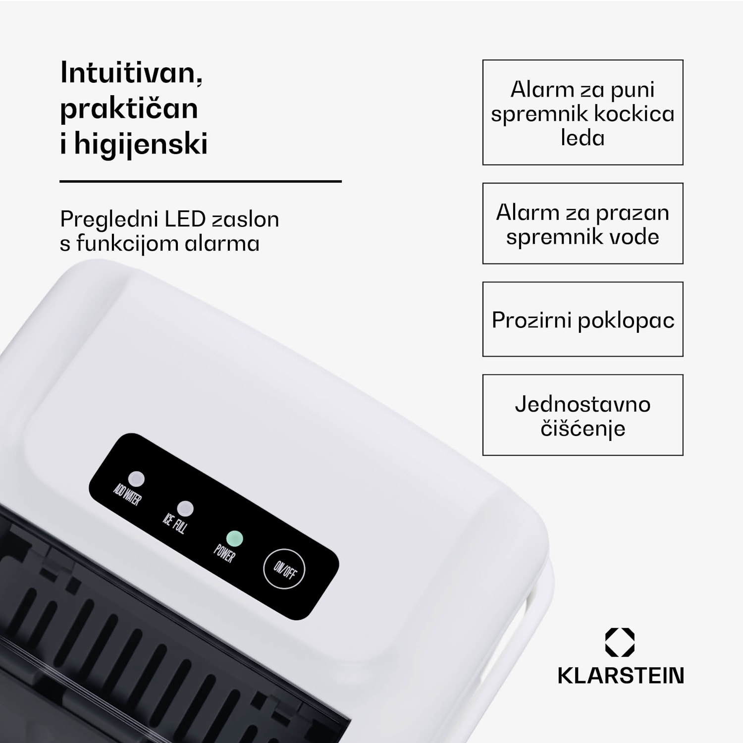 Caldwell ledomat, 12 kg kocki leda/dan, potpuno automatski, LED zaslon, jednostavno čišćenje 1,3 Ltr | Bijela