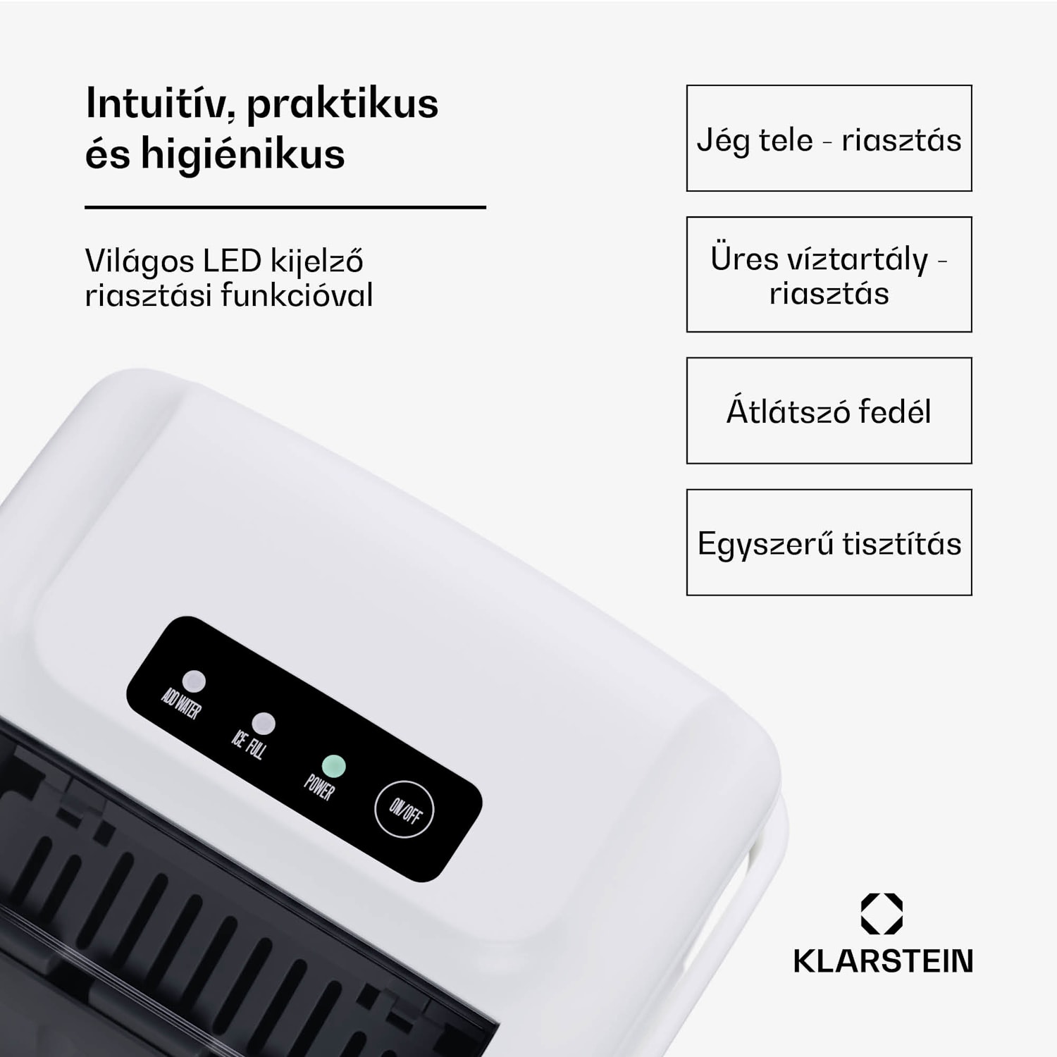 Caldwell jégkockakészítő, 12 kg jégkocka/nap, teljesen automatikus, LED kijelző, könnyű tisztítás 1,3 Ltr | Fehér