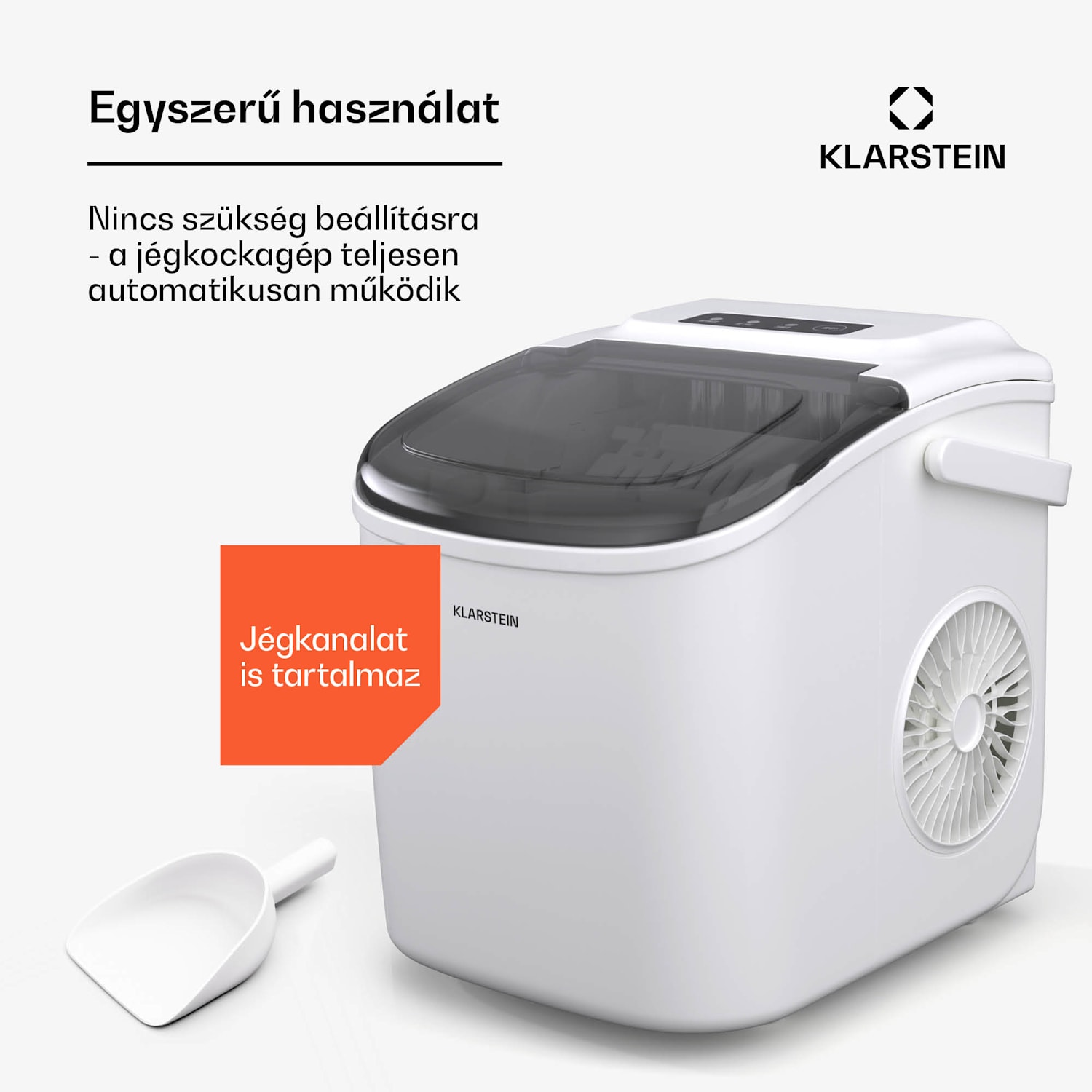 Caldwell jégkockakészítő, 12 kg jégkocka/nap, teljesen automatikus, LED kijelző, könnyű tisztítás 1,3 Ltr | Fehér