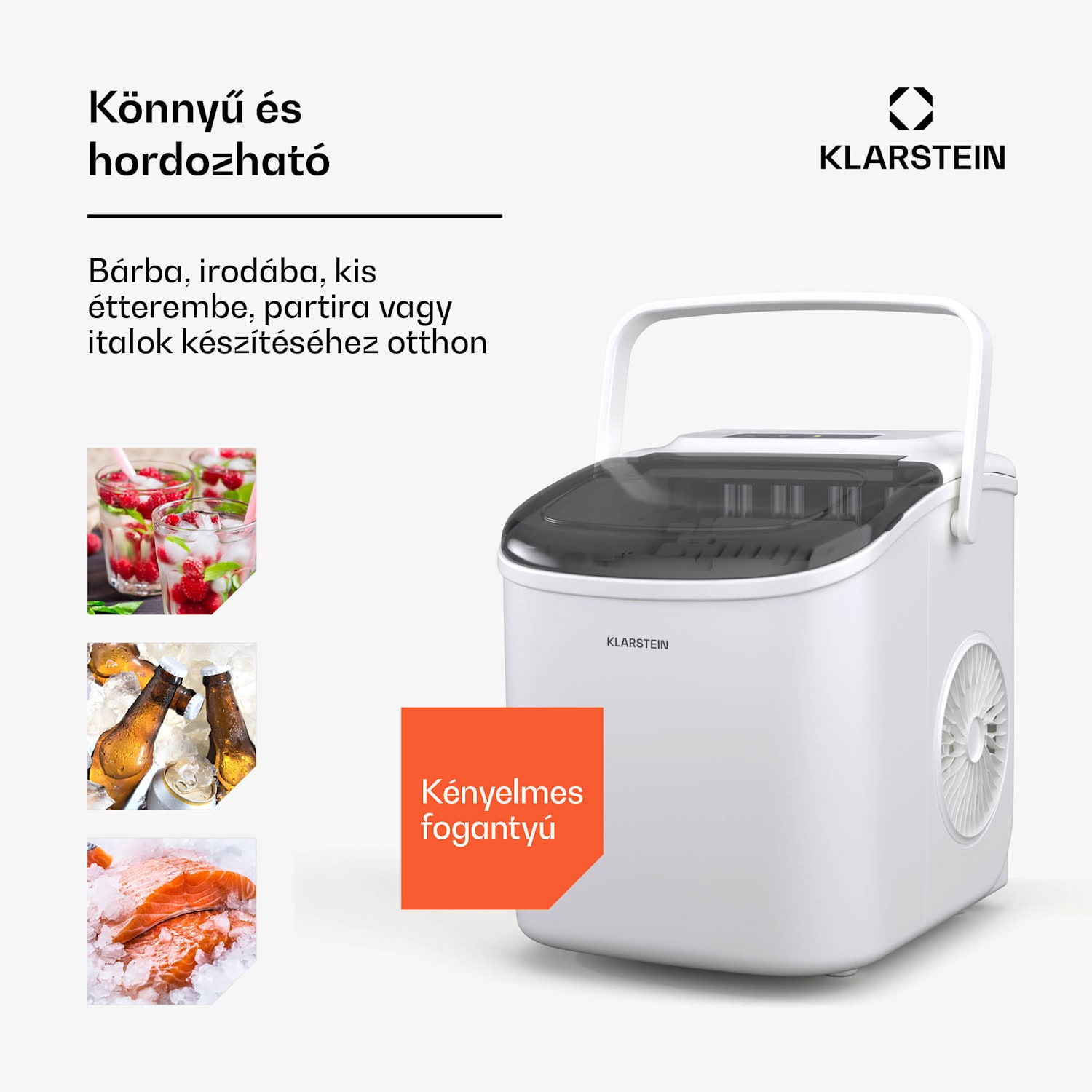 Caldwell jégkockakészítő, 12 kg jégkocka/nap, teljesen automatikus, LED kijelző, könnyű tisztítás 1,3 Ltr | Fehér