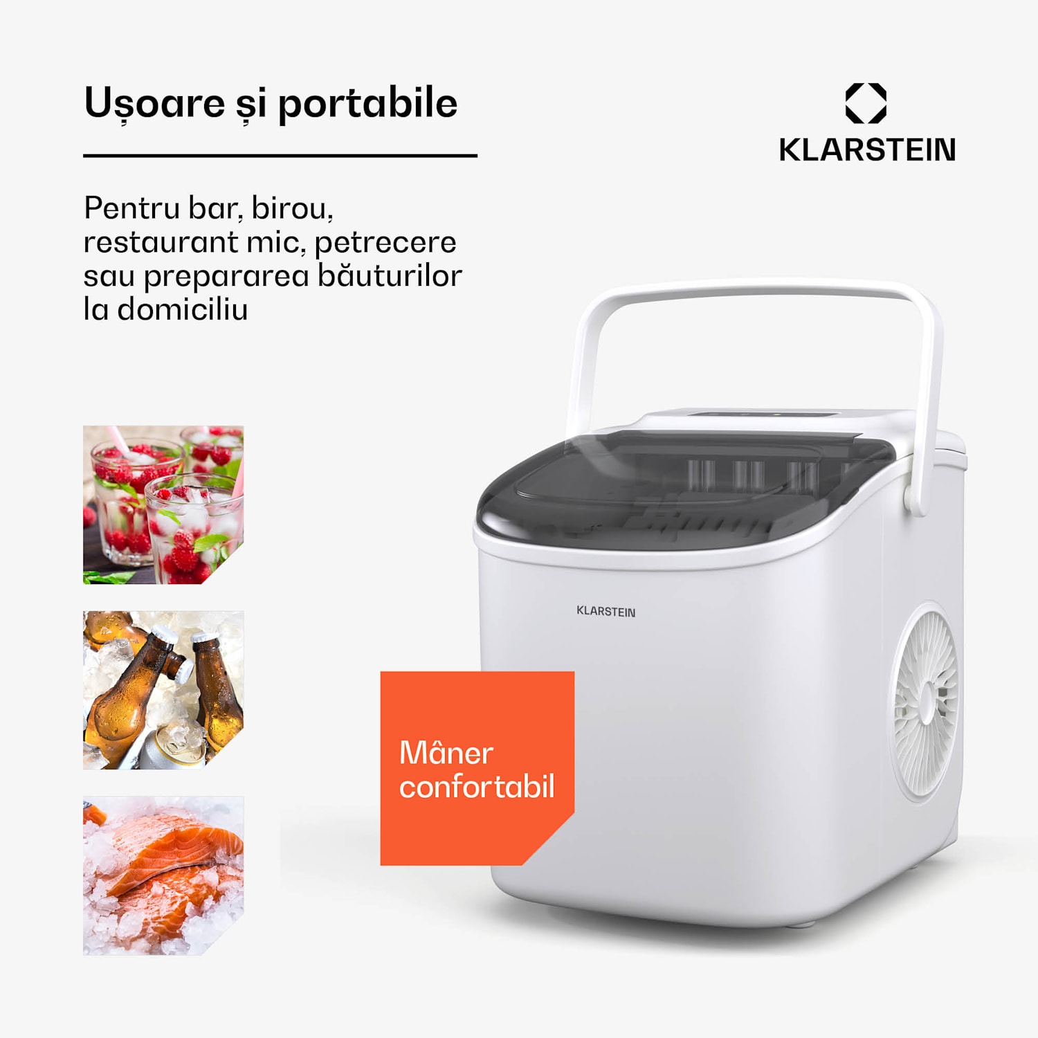 Aparat de cuburi de gheata Caldwell, 12 kg cuburi de gheata/zi, complet automat, LED display, usor de curatat 1,3 Ltr | Alb
