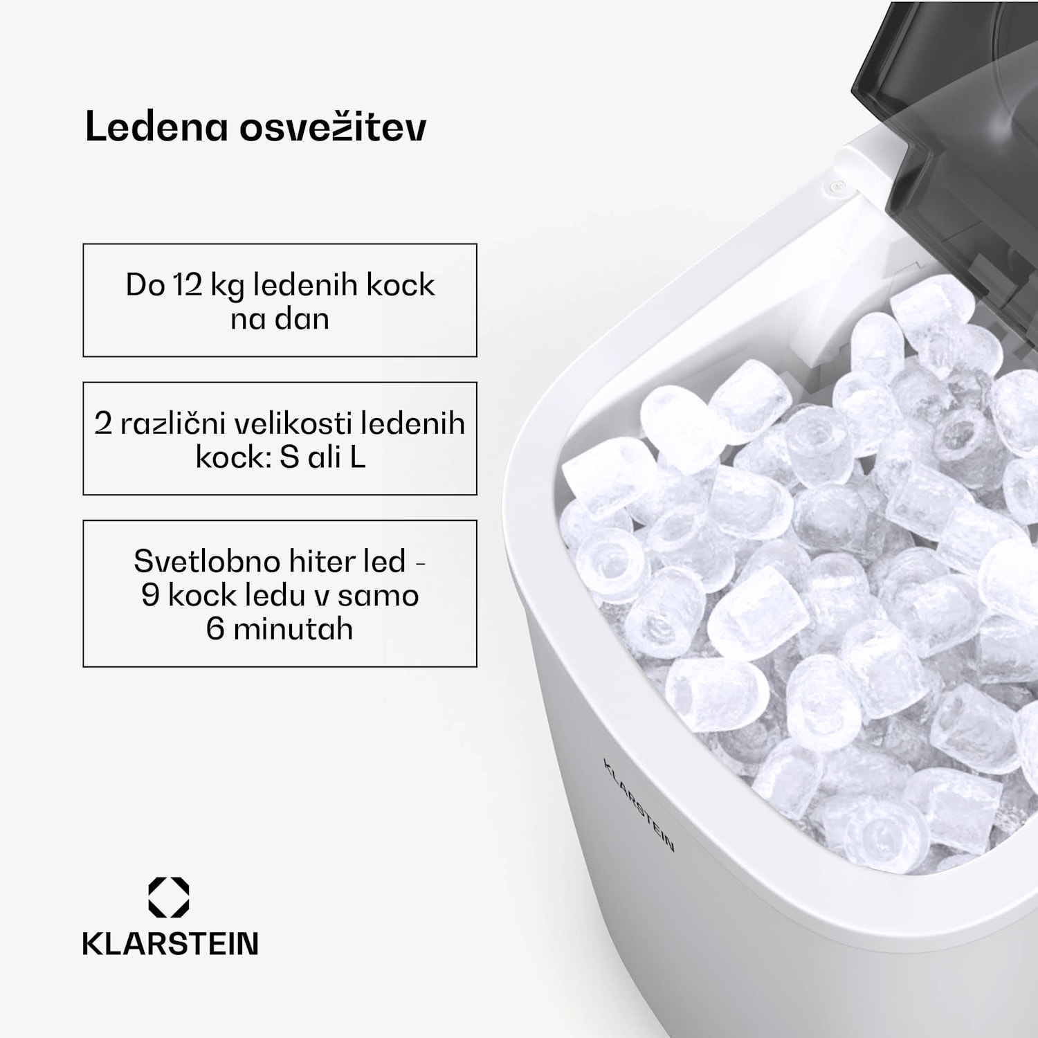Caldwell ledomat, 12 kg ledenih kock/dan, popolnoma avtomatski, prikazovalnik LED, enostavno čiščenje 1,3 Ltr | Bela