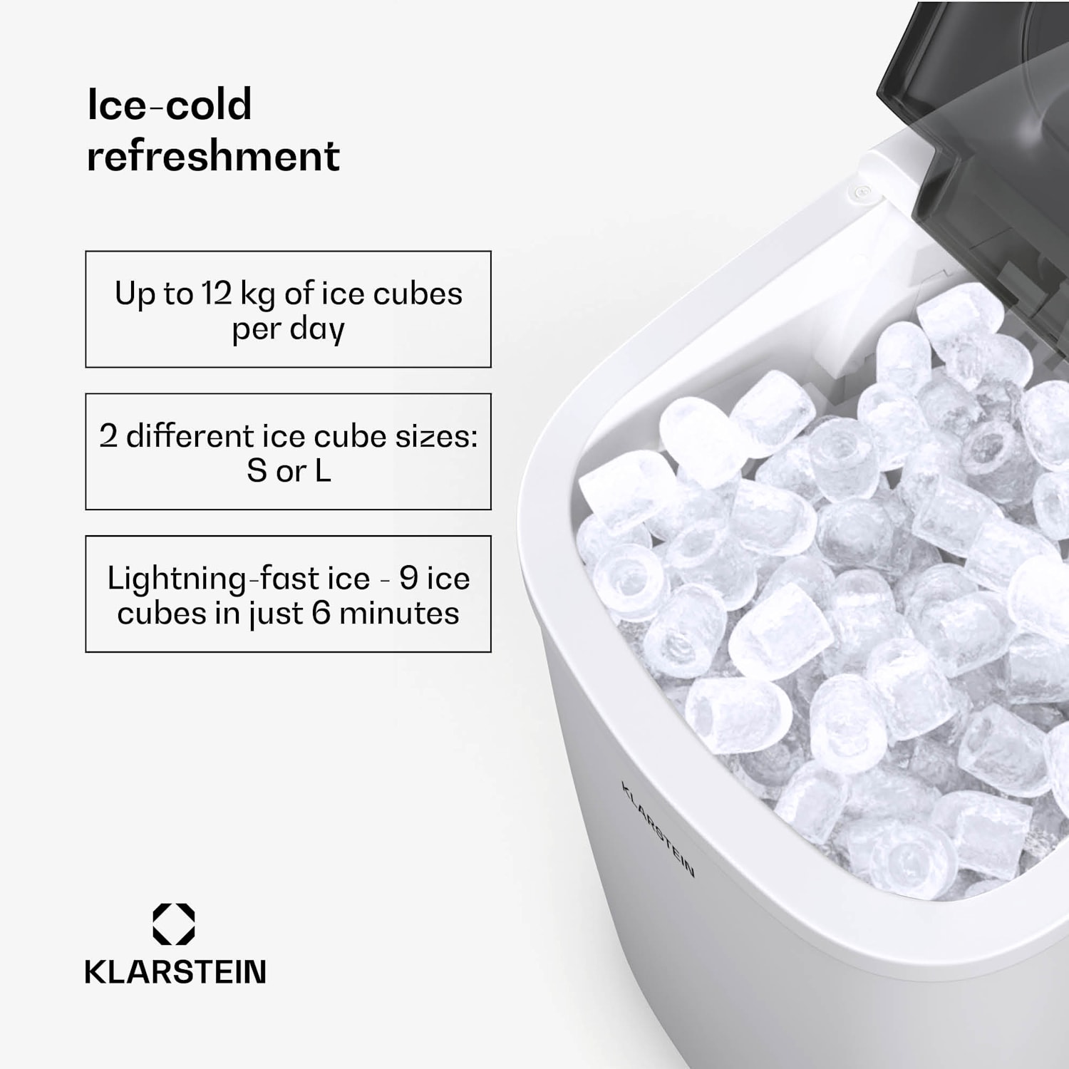 Caldwell-jääpalakone | 12 kg jääpaloja/vrk | täysautomaattinen 1,3 Ltr | Valkoinen