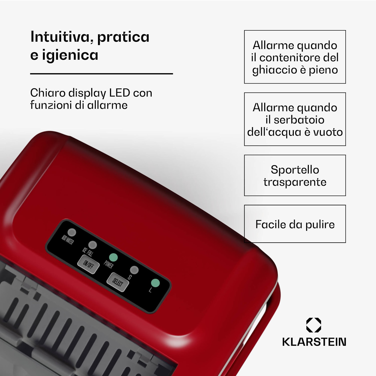 Caldwell Macchina del ghiaccio | 12 kg cubetti/giorno 1,3 Ltr | Rosso