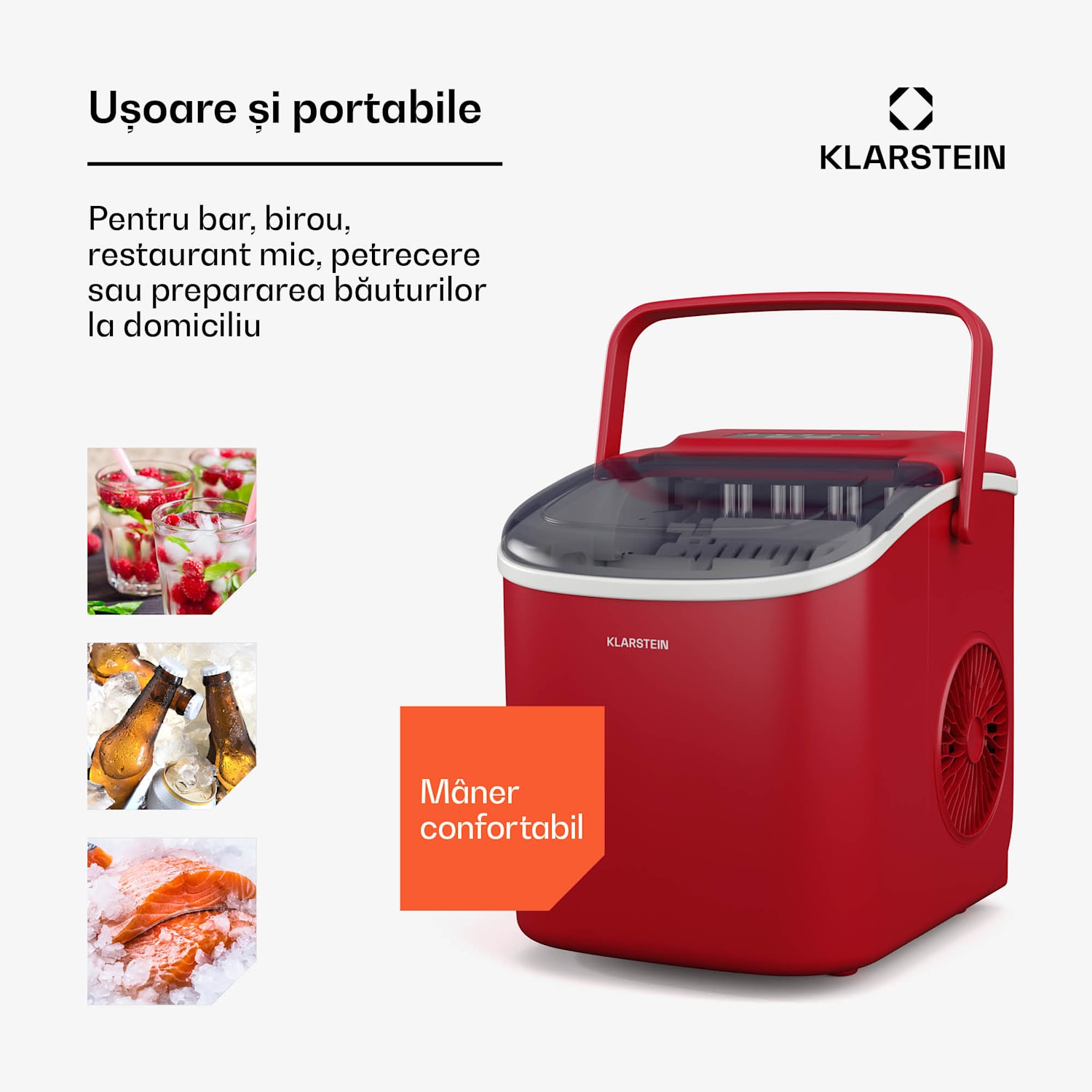 Aparat de cuburi de gheata Caldwell, 12 kg cuburi de gheata/zi, complet automat, LED display, usor de curatat 1,3 Ltr | Roșu