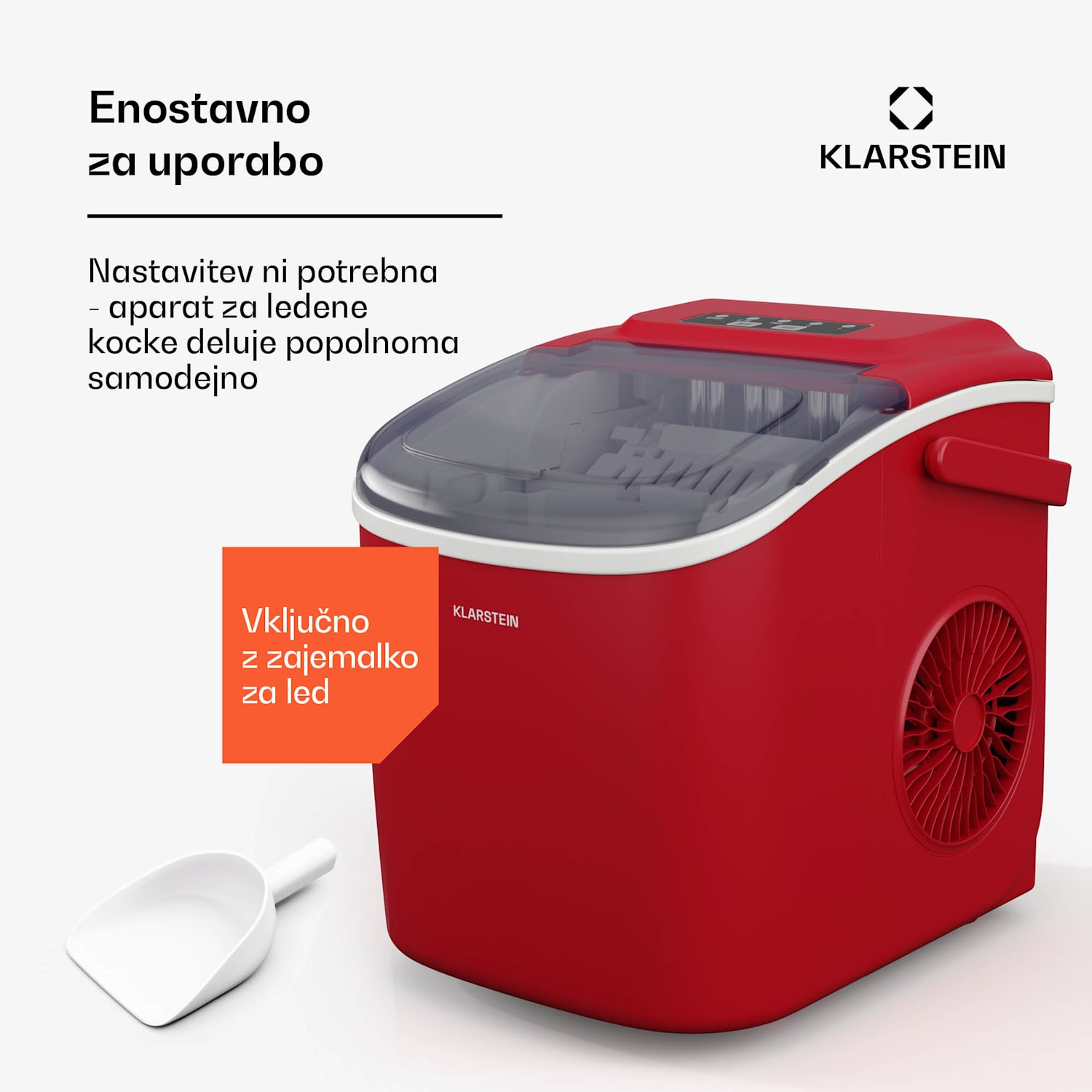 Caldwell ledomat, 12 kg ledenih kock/dan, popolnoma samodejen, prikazovalnik LED, enostavno čiščenje 1,3 Ltr | Rdeča