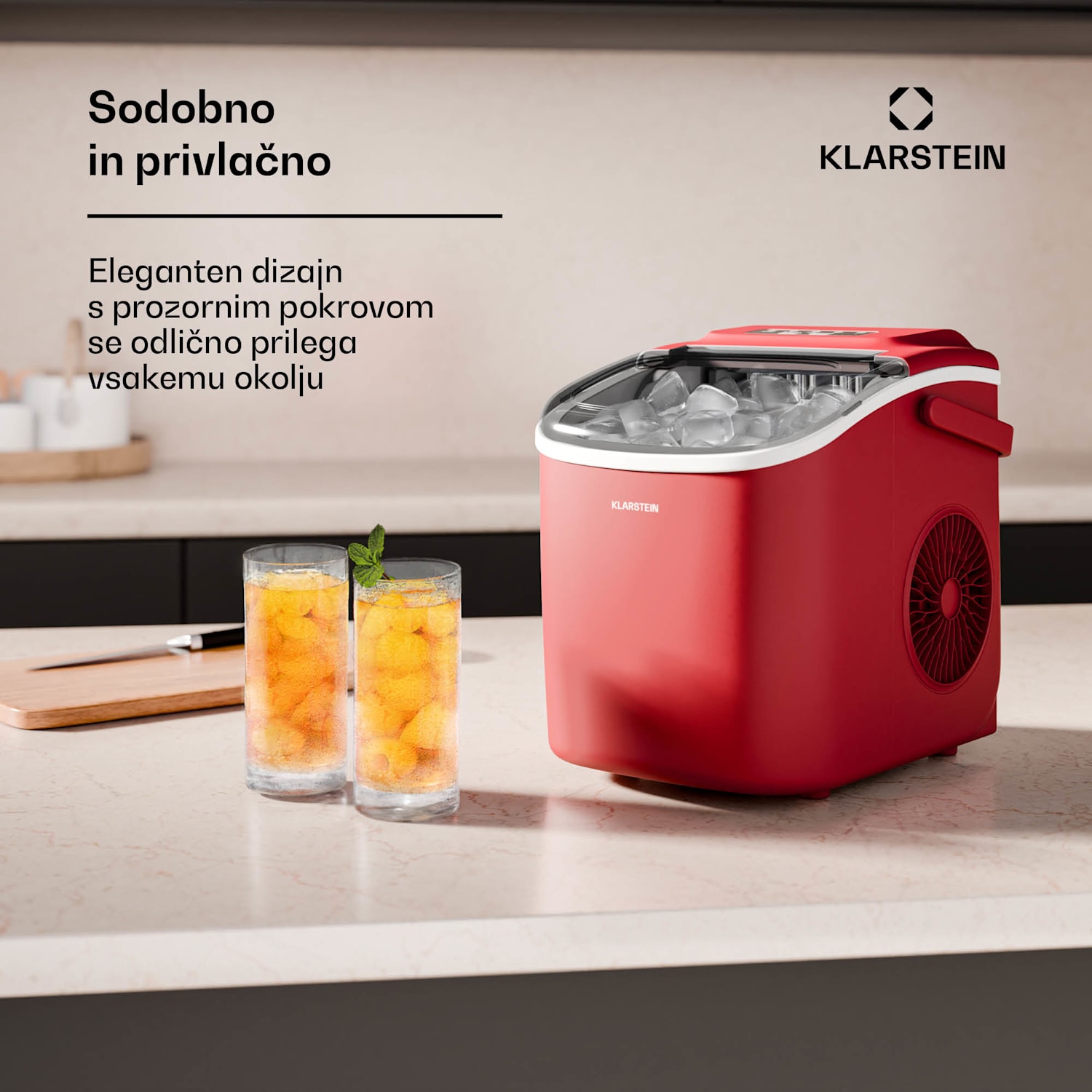 Caldwell ledomat, 12 kg ledenih kock/dan, popolnoma samodejen, prikazovalnik LED, enostavno čiščenje 1,3 Ltr | Rdeča