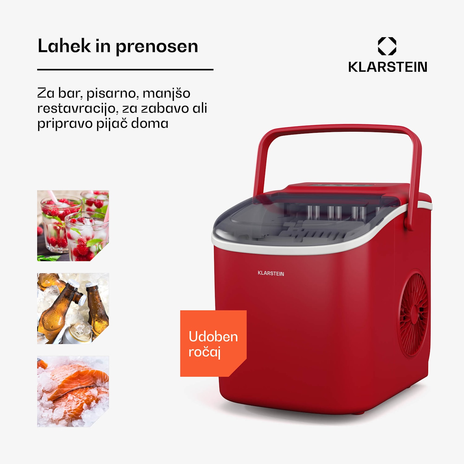 Caldwell ledomat, 12 kg ledenih kock/dan, popolnoma samodejen, prikazovalnik LED, enostavno čiščenje 1,3 Ltr | Rdeča